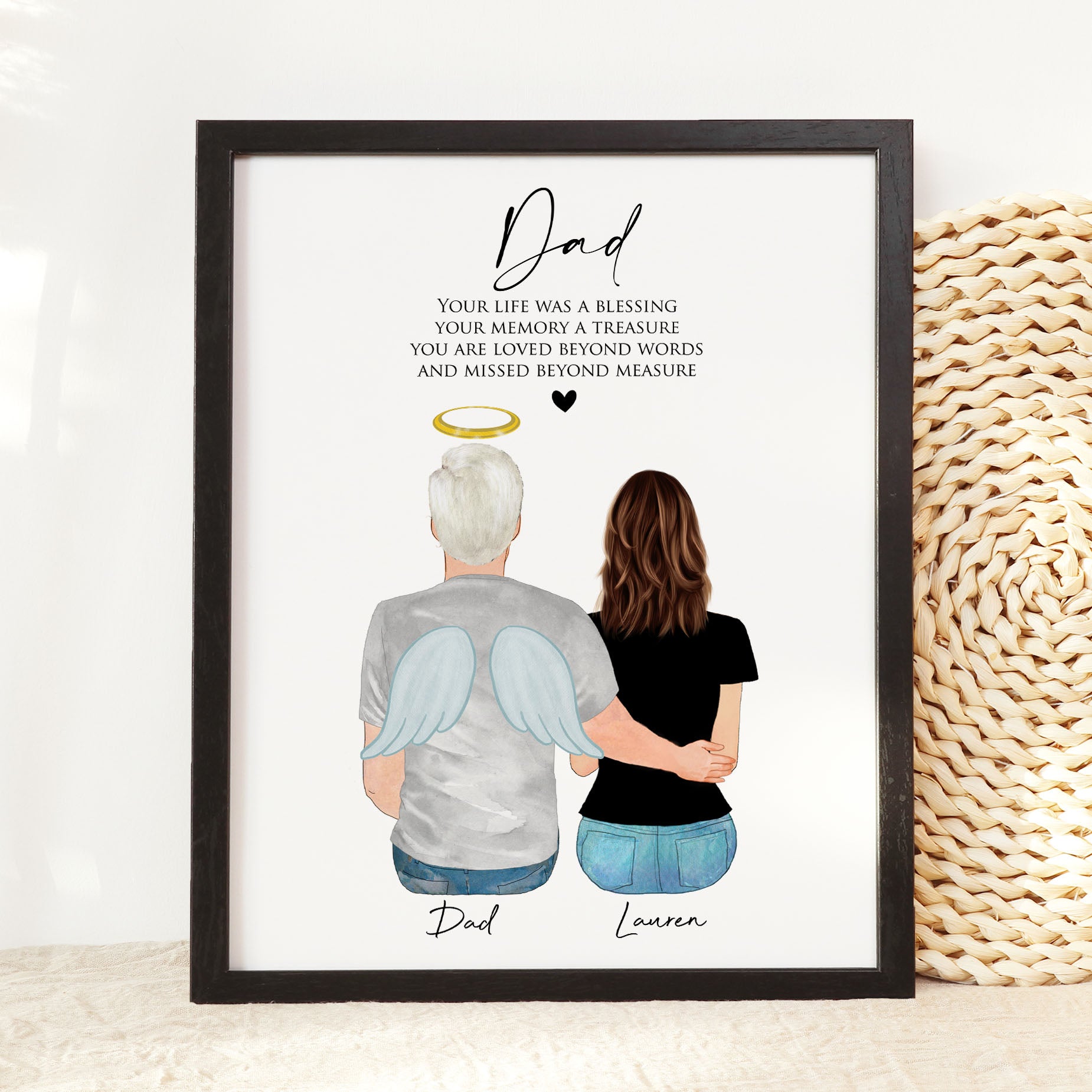 Loss of Father Memorial - Personalized Memorial Portrait Print With Heartfelt Poem
