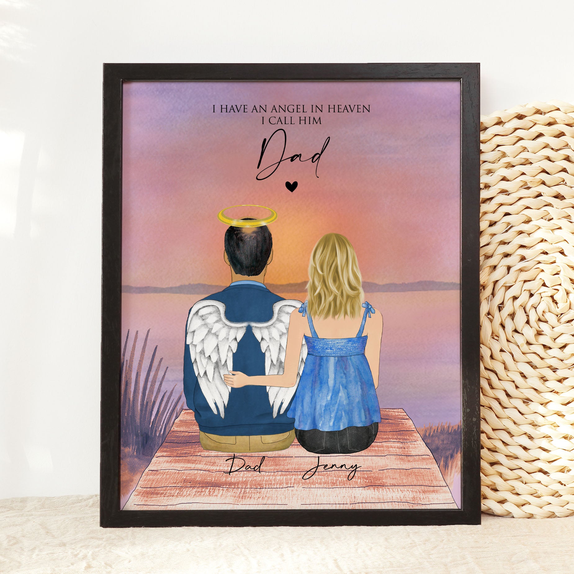 Loss of Father Memorial – Personalized Wall Print With Angel Dad Portrait