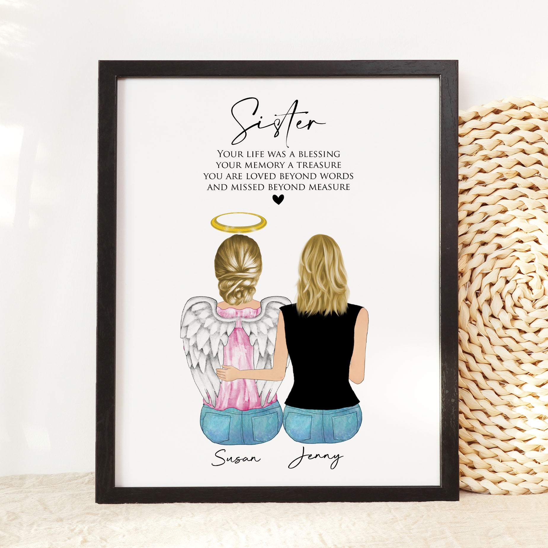 Loss of Sister Memorial - Custom Memorial Portrait Wall Art Print with Poem