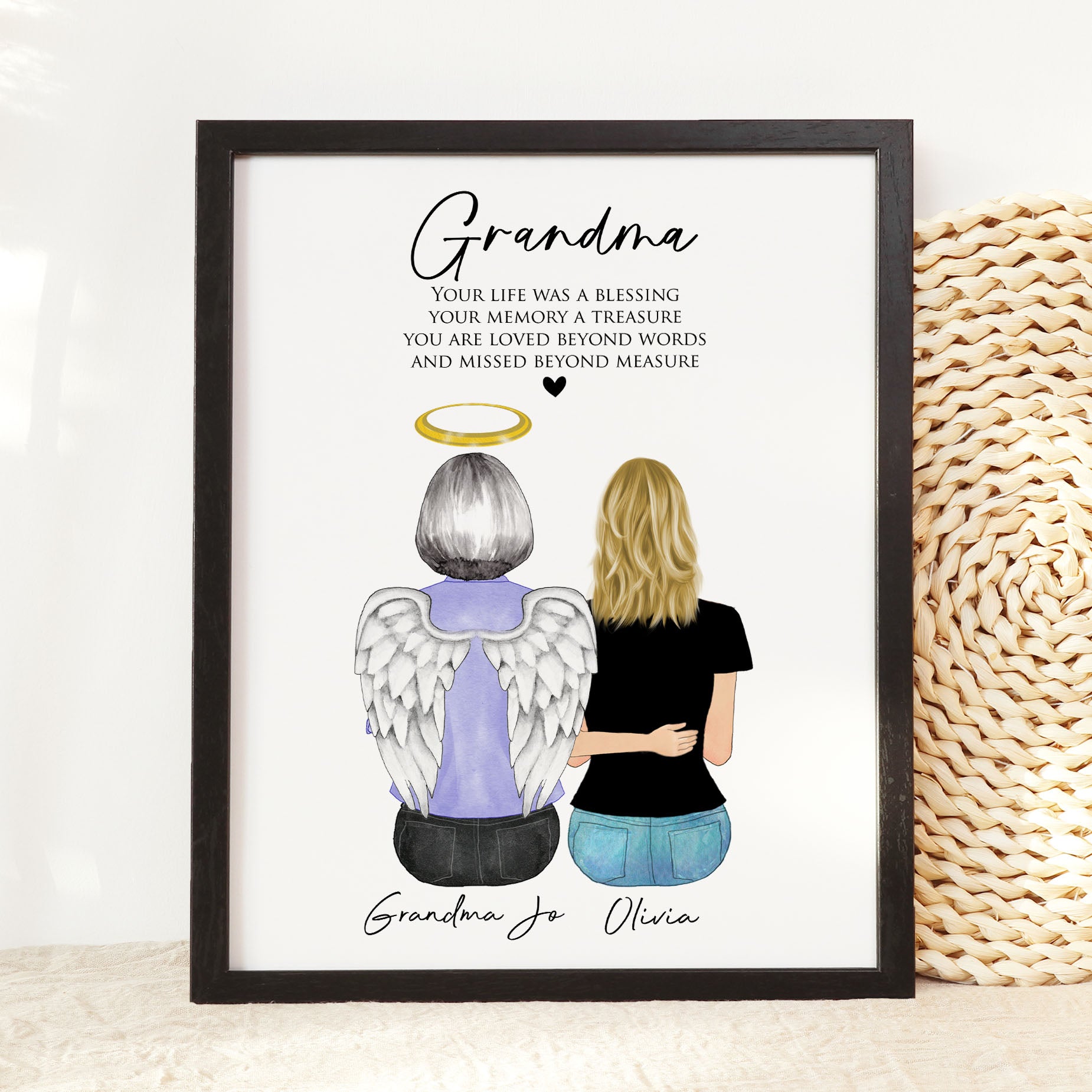 Grandma Memorial Wall Art – Personalized Family Memorial Portrait Print