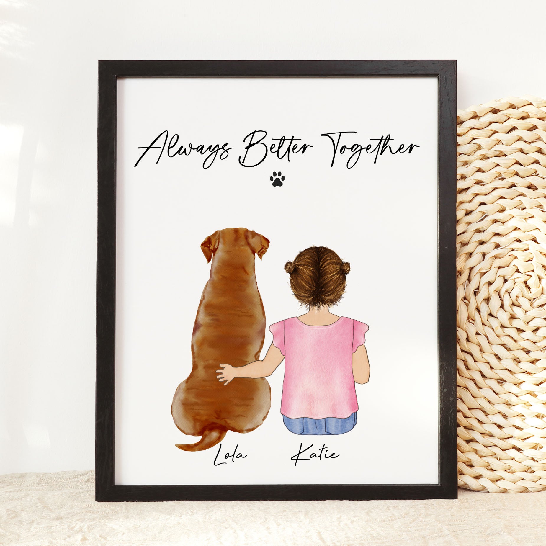 Dog and Girl Custom Portrait Wall Art