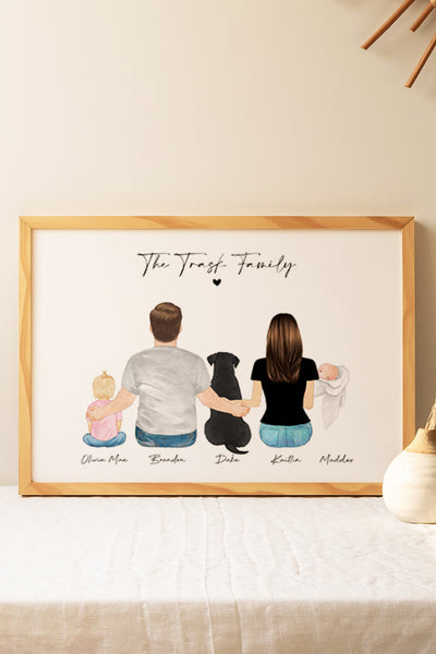 Custom family portrait with pet and baby