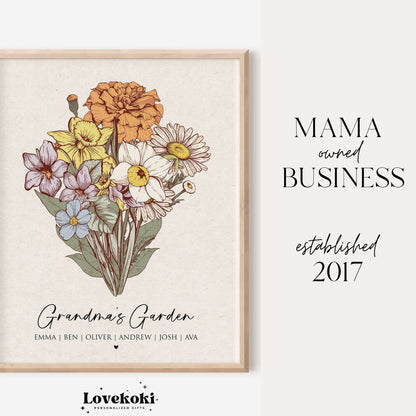 Grandma's Garden Birth Flower Printable Wall Art Gifts