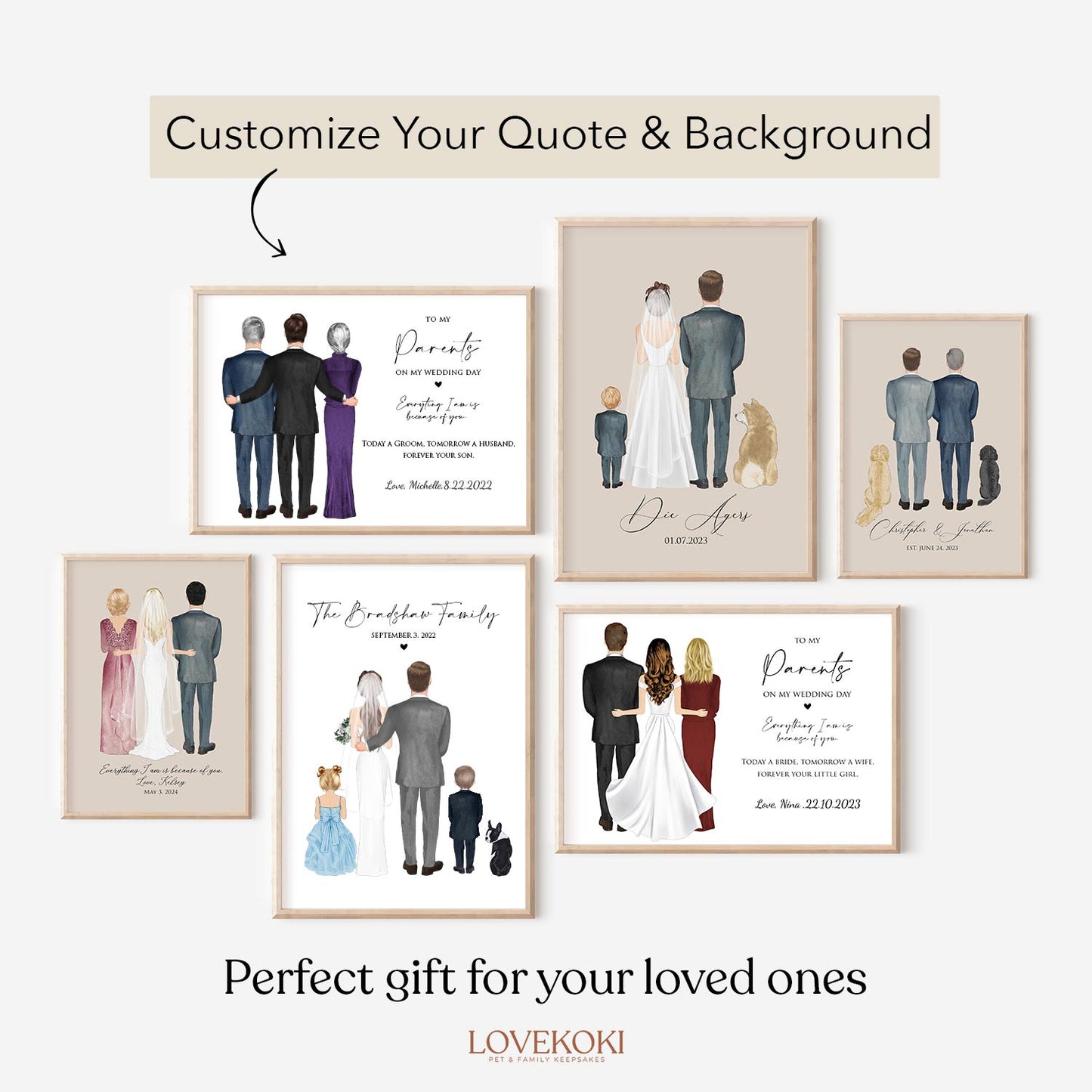 a set of four personalized wedding gift cards