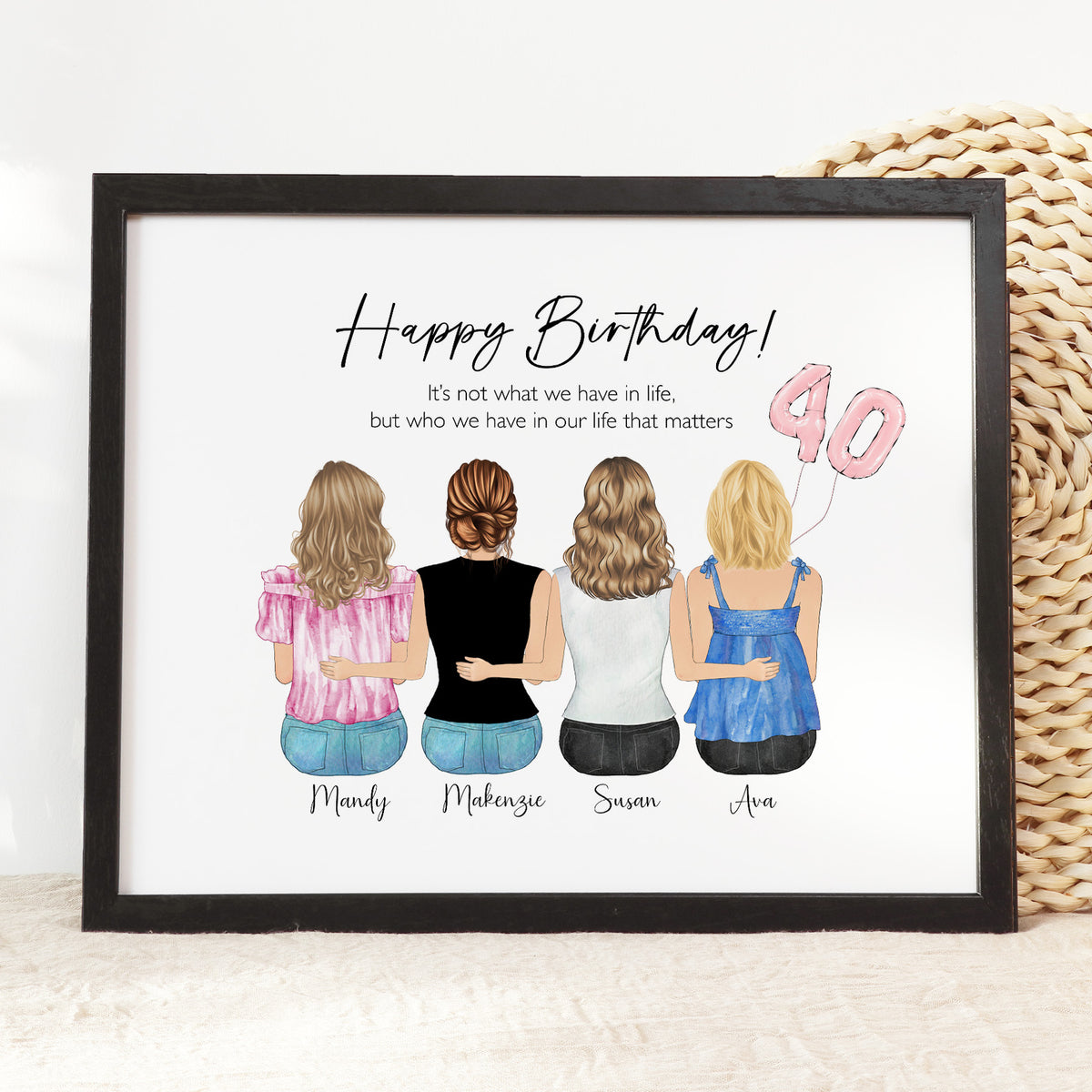 Custom 40th Birthday Portrait | Bestie Birthday Gift for Her