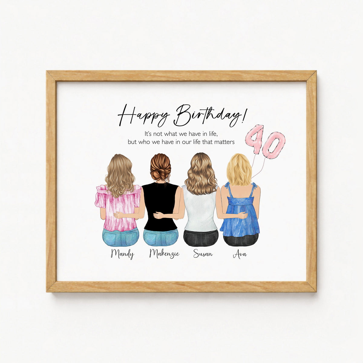 Custom 40th Birthday Portrait | Bestie Birthday Gift for Her