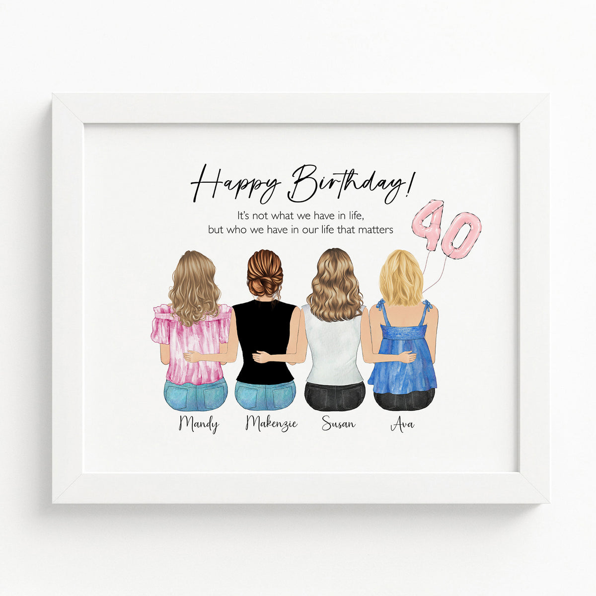 Custom 40th Birthday Portrait | Bestie Birthday Gift for Her