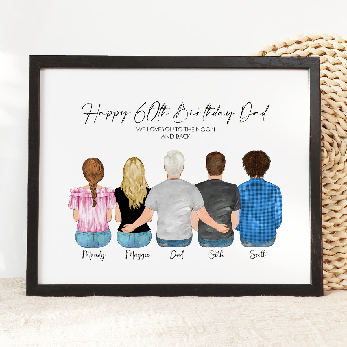 Custom 60th Birthday Portrait for Dad | Family Birthday Gift