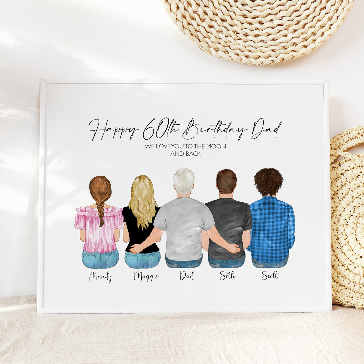 Custom 60th Birthday Portrait for Dad | Family Birthday Gift
