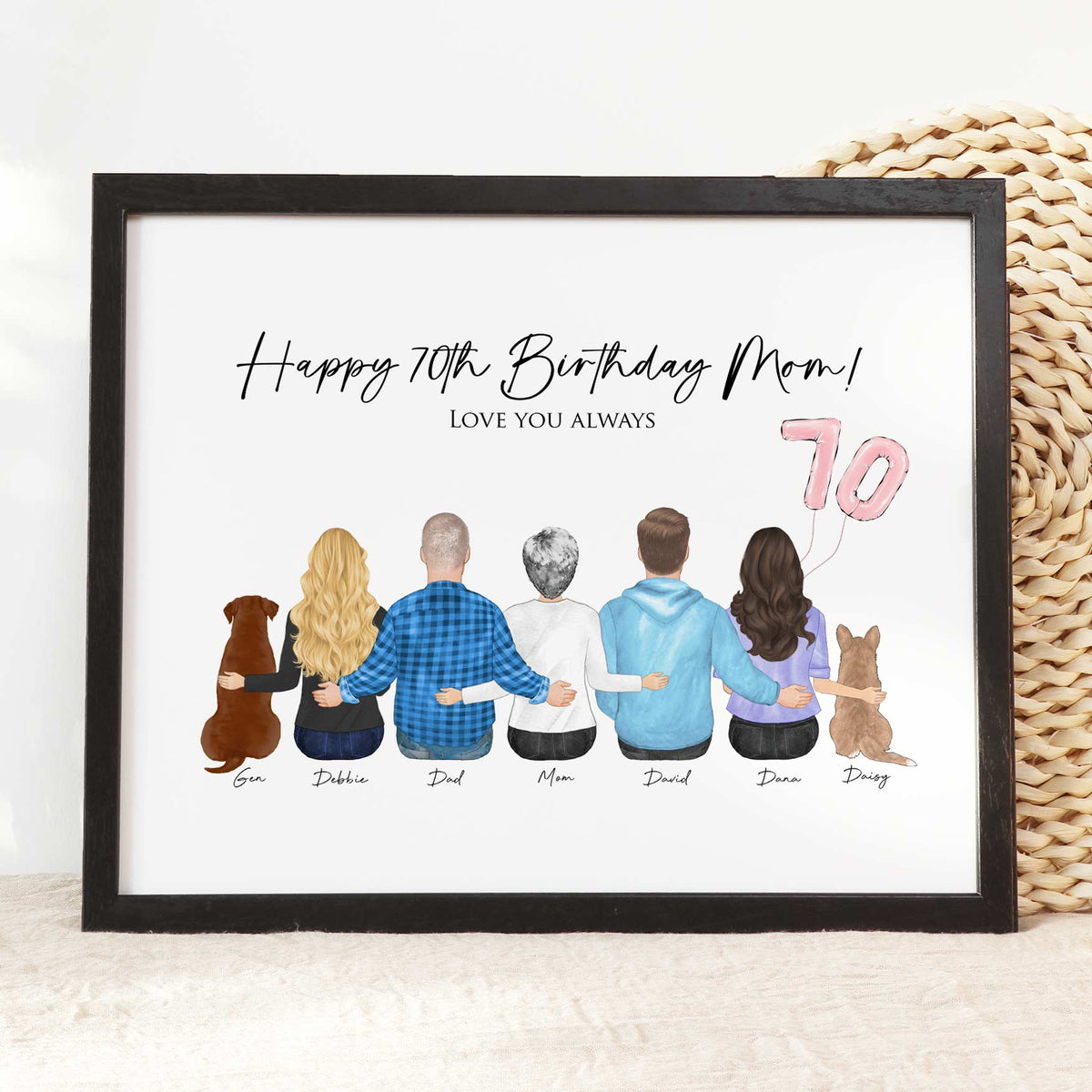 Custom 70th 80th 90th Birthday Portrait | Milestone Family Gift