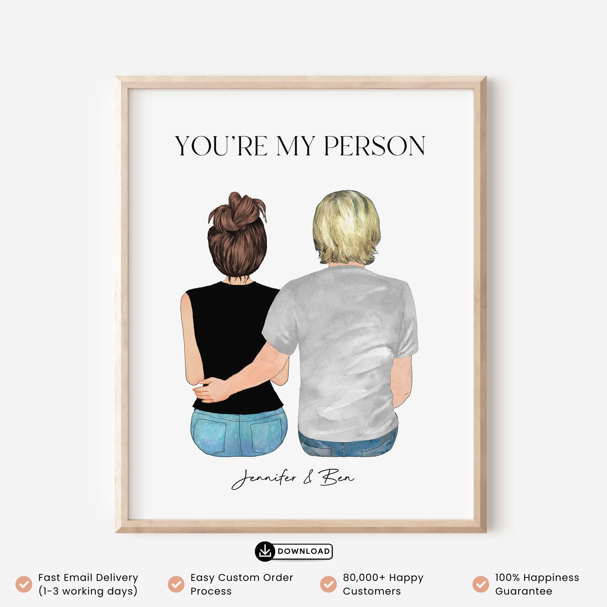 Custom Couple Portrait Wall Art, Birthday Gift for Boyfriend, Couple Print, Anniversary wedding Engagement Gift for him Husband