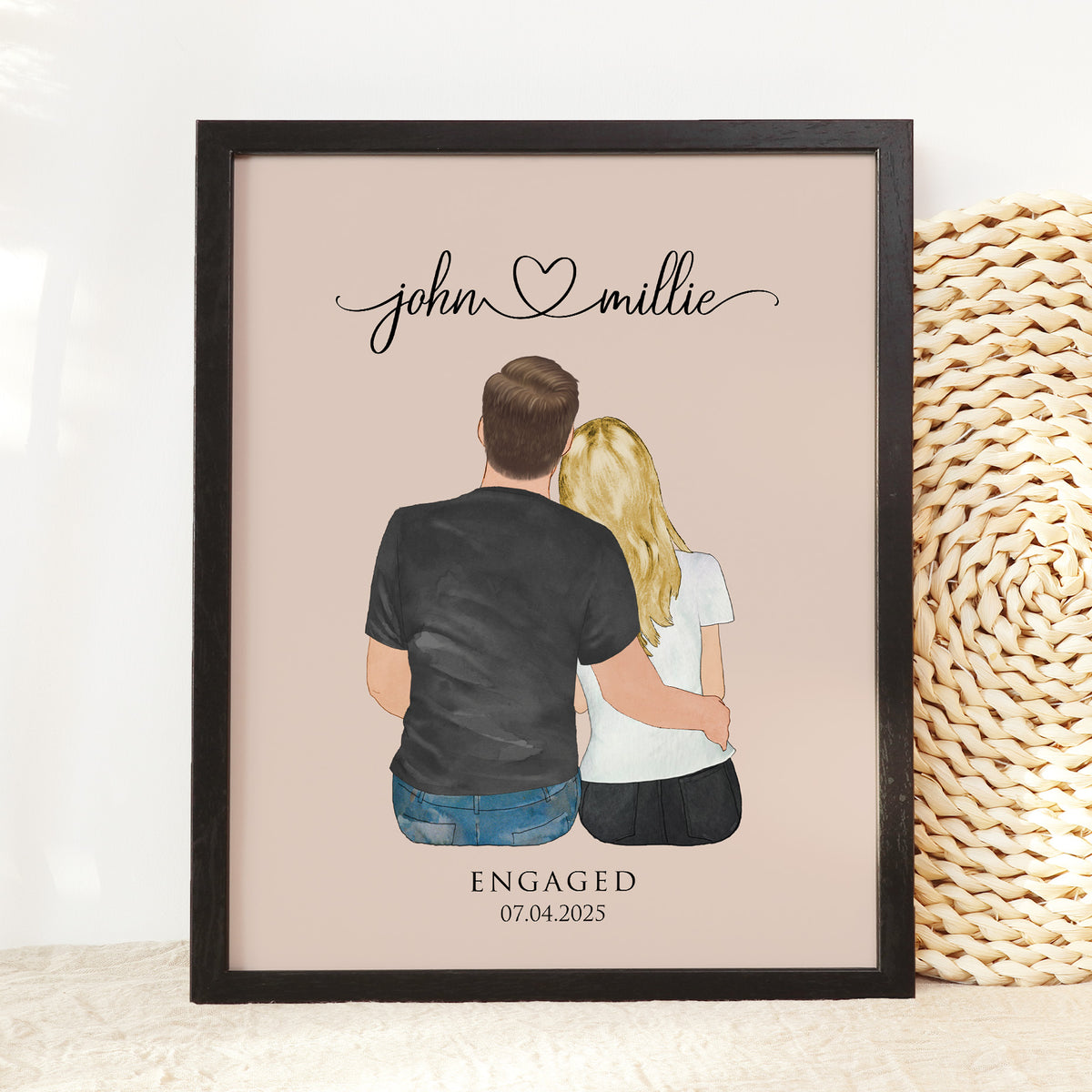 Custom Couple Portrait with Established Date | Anniversary Gift