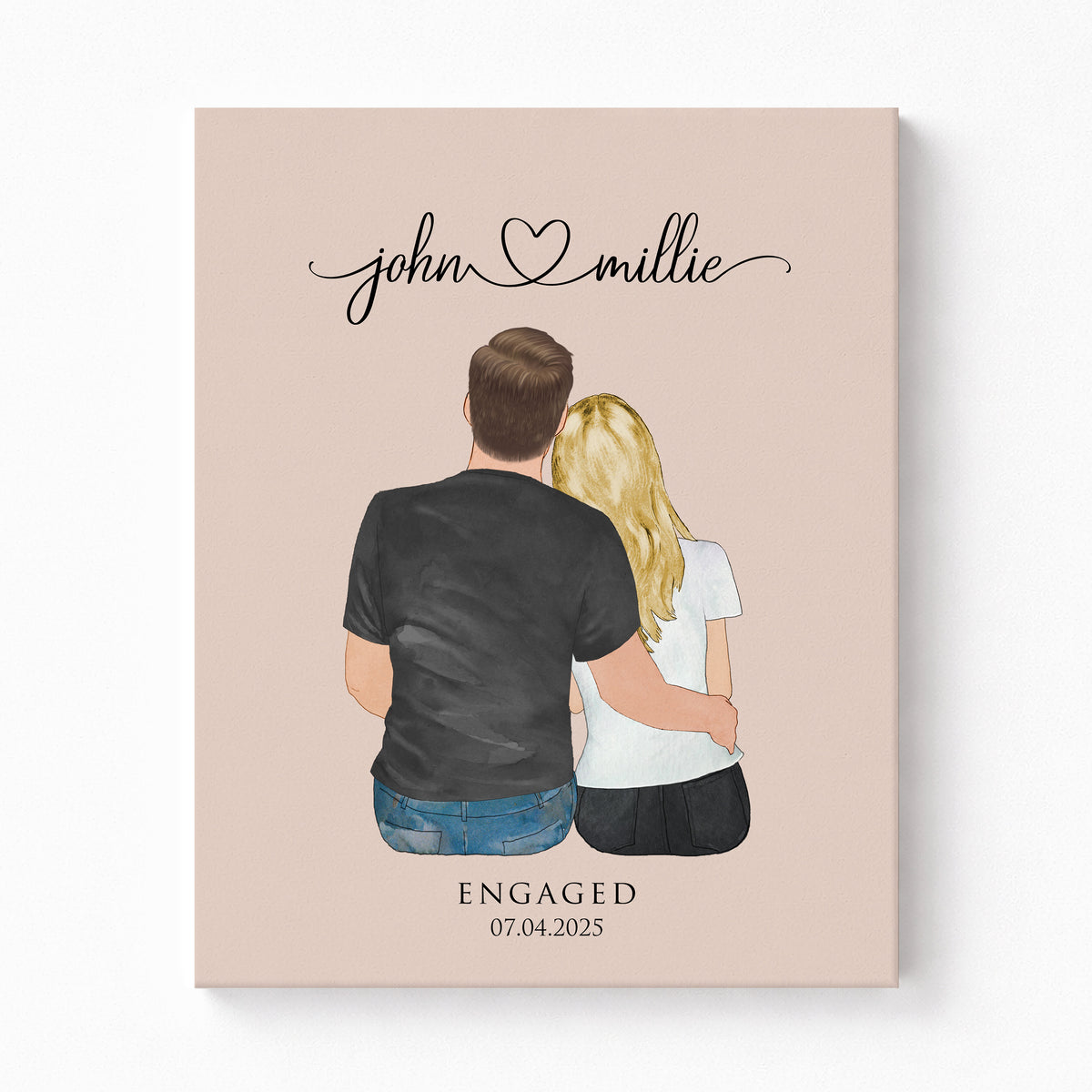 Custom Couple Portrait with Established Date | Anniversary Gift