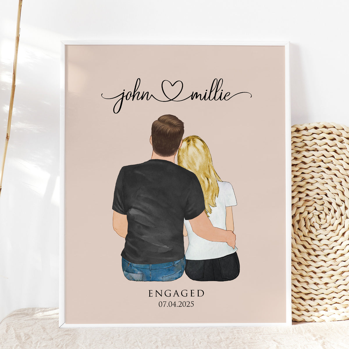 Custom Couple Portrait with Established Date | Anniversary Gift