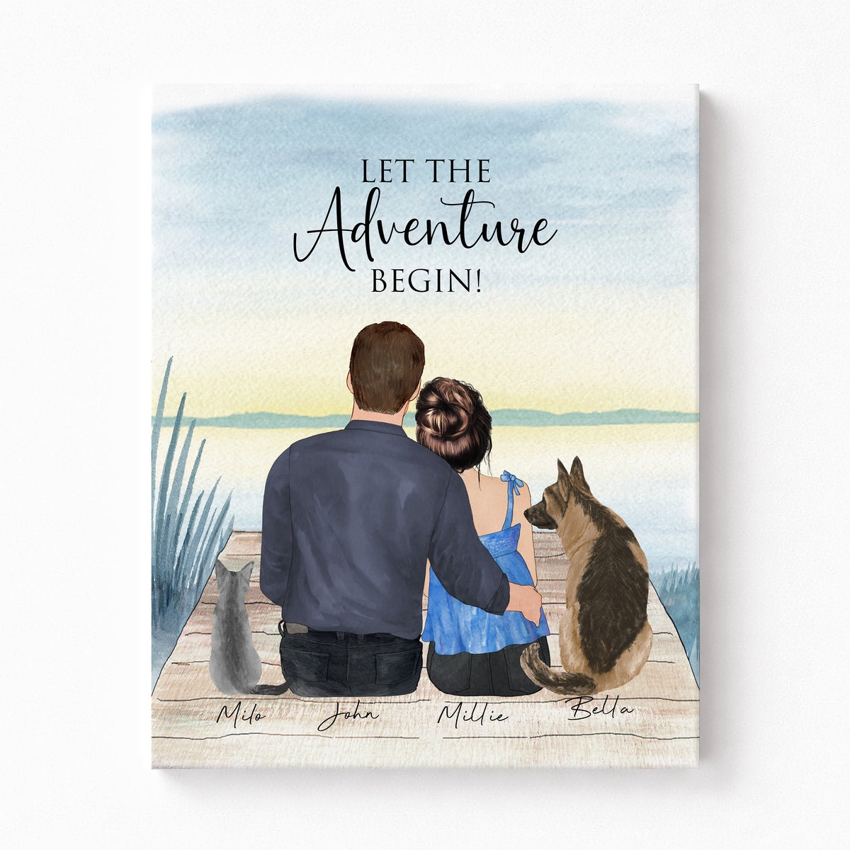 Custom Couple & Pet Portrait by the Lake | Anniversary Gift
