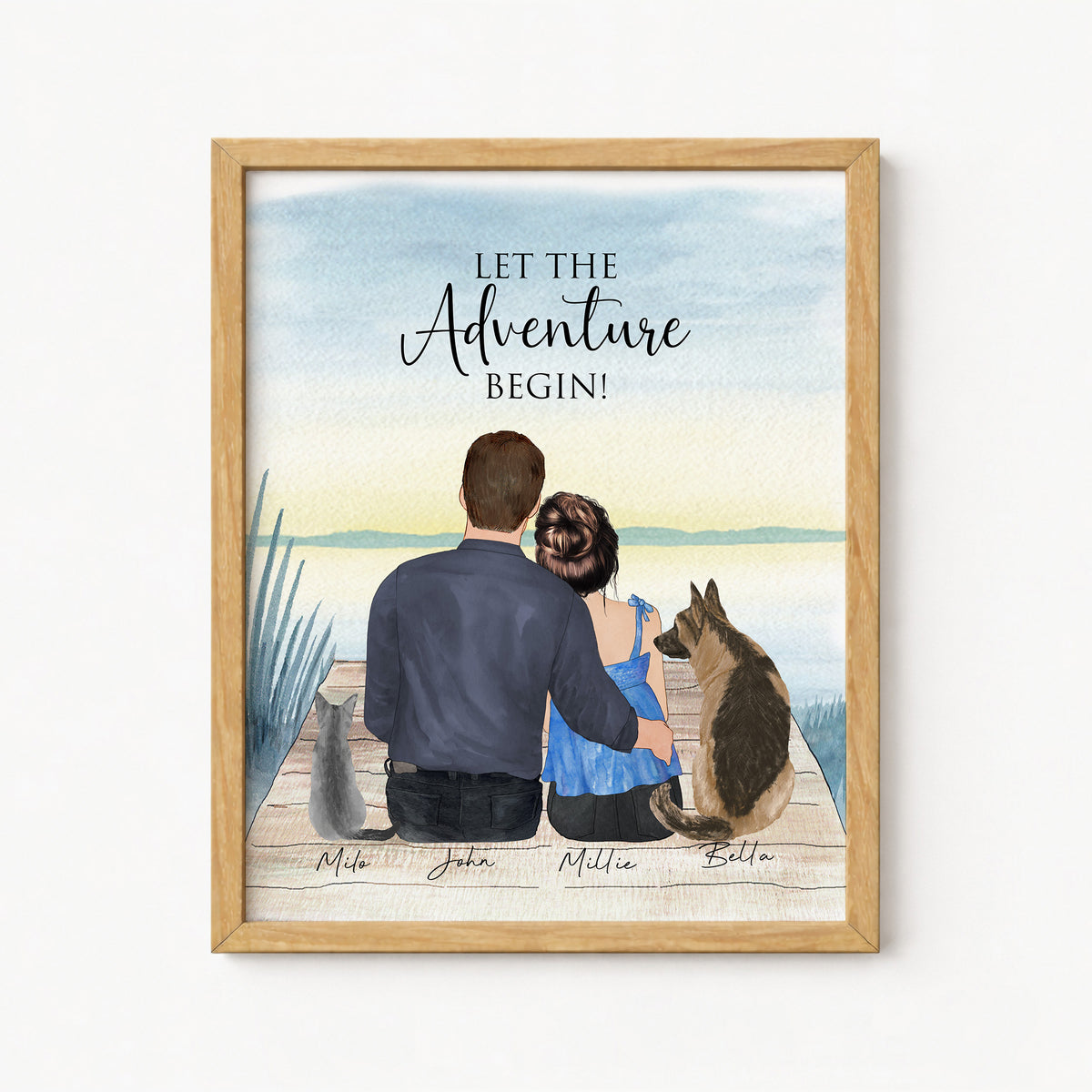 Custom Couple & Pet Portrait by the Lake | Anniversary Gift