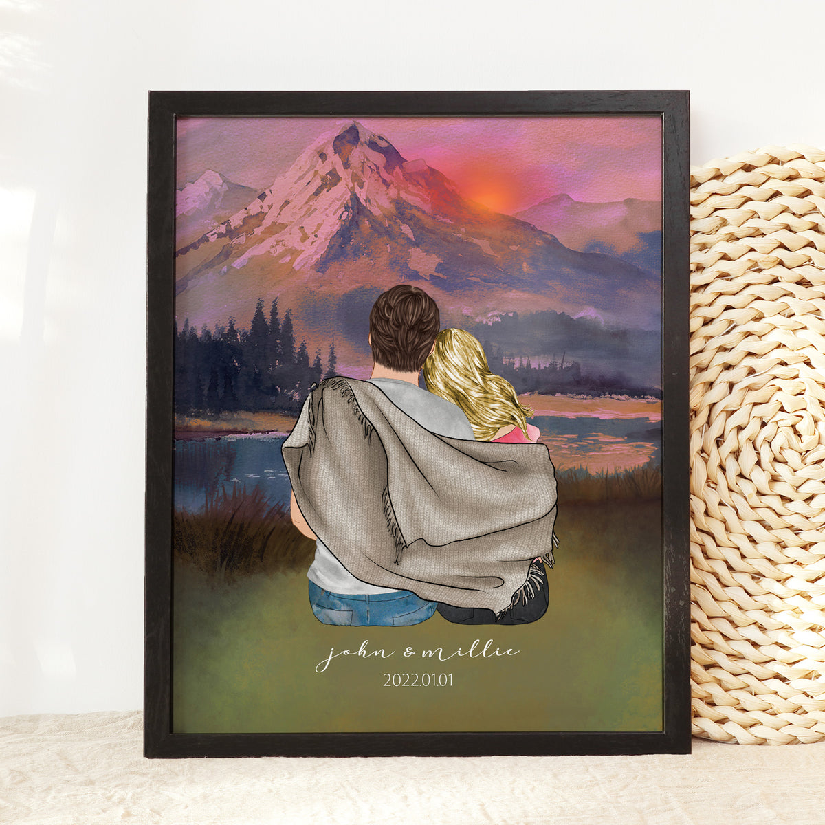 Custom Couple Mountain Sunset Portrait | Romantic Outdoor Gift