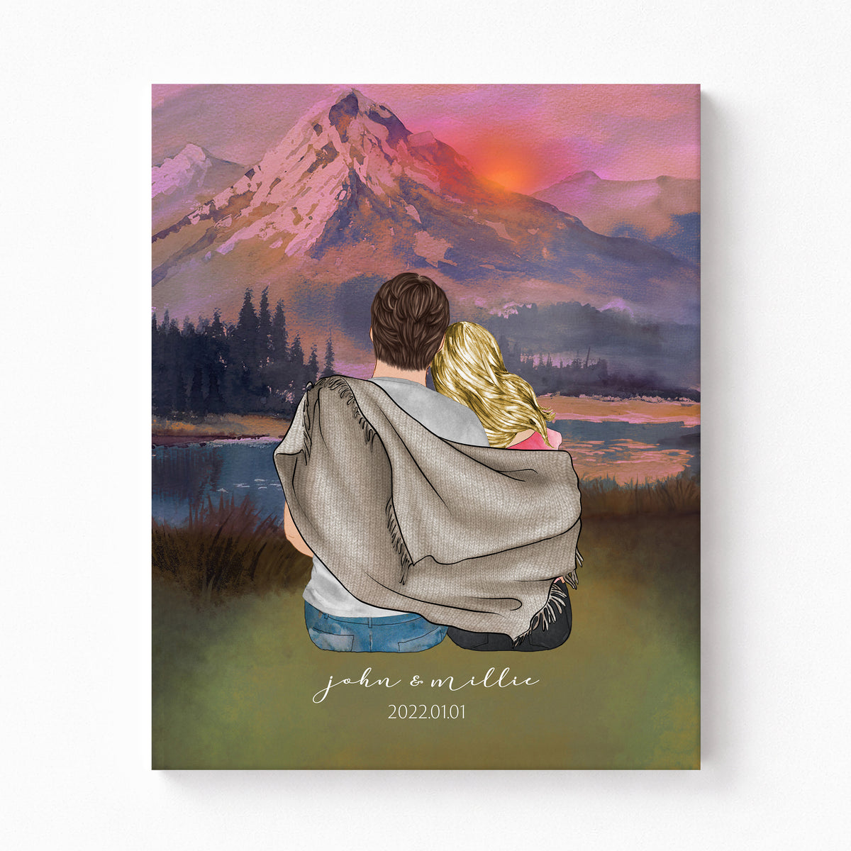 Custom Couple Mountain Sunset Portrait | Romantic Outdoor Gift