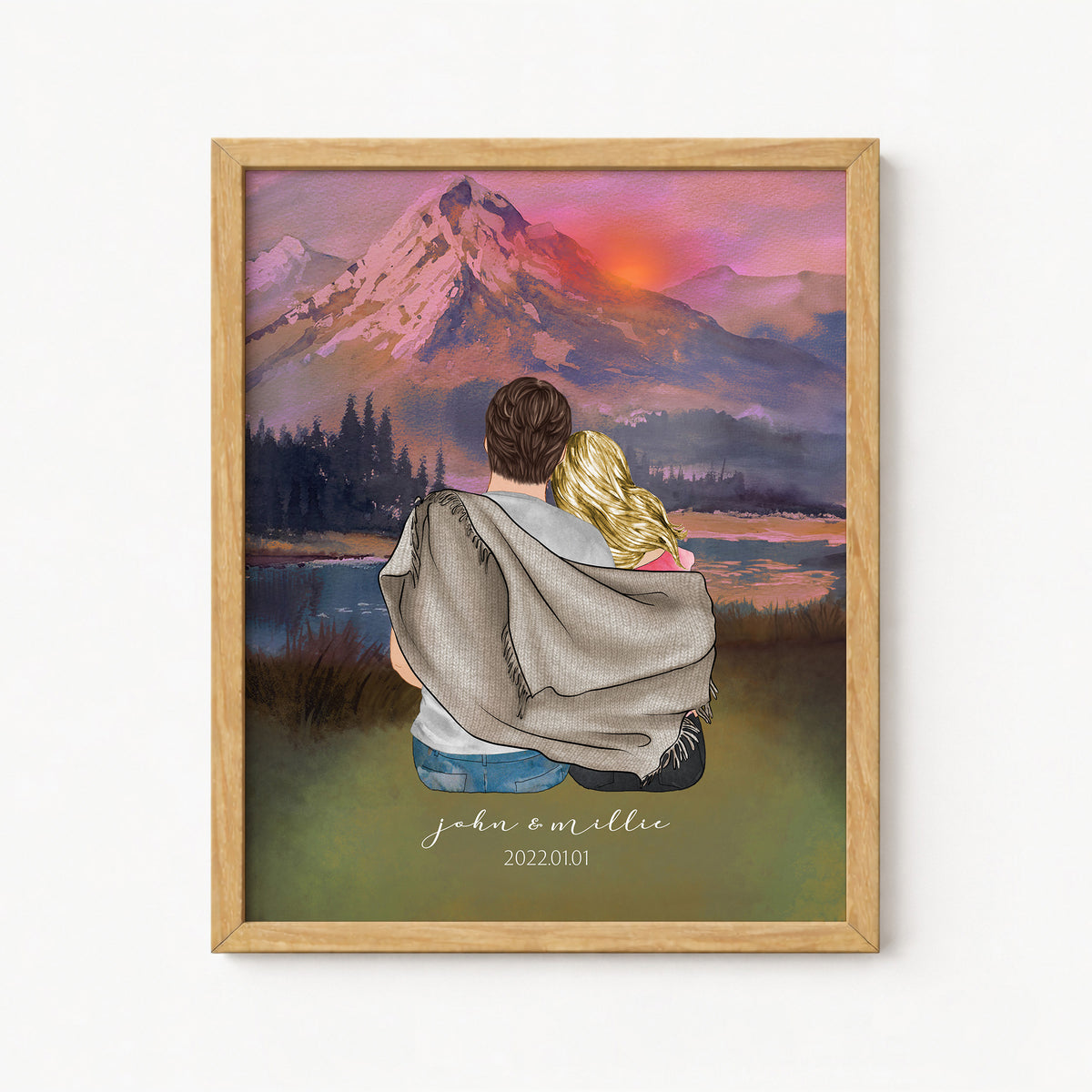 Custom Couple Mountain Sunset Portrait | Romantic Outdoor Gift