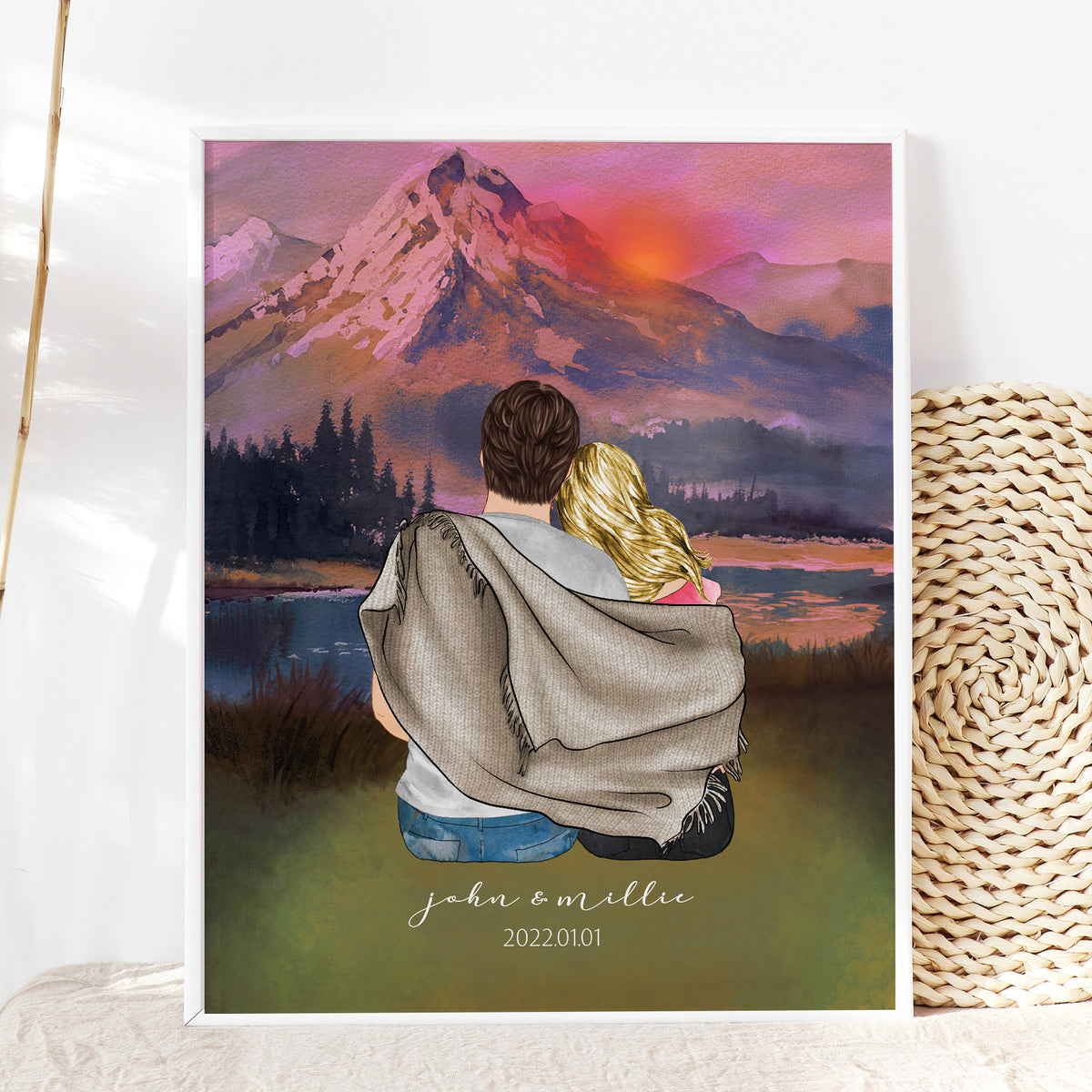 Custom Couple Mountain Sunset Portrait | Romantic Outdoor Gift