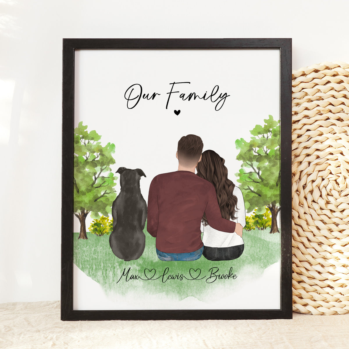 Custom Couple & Pet Spring Park Portrait | Romantic Gift