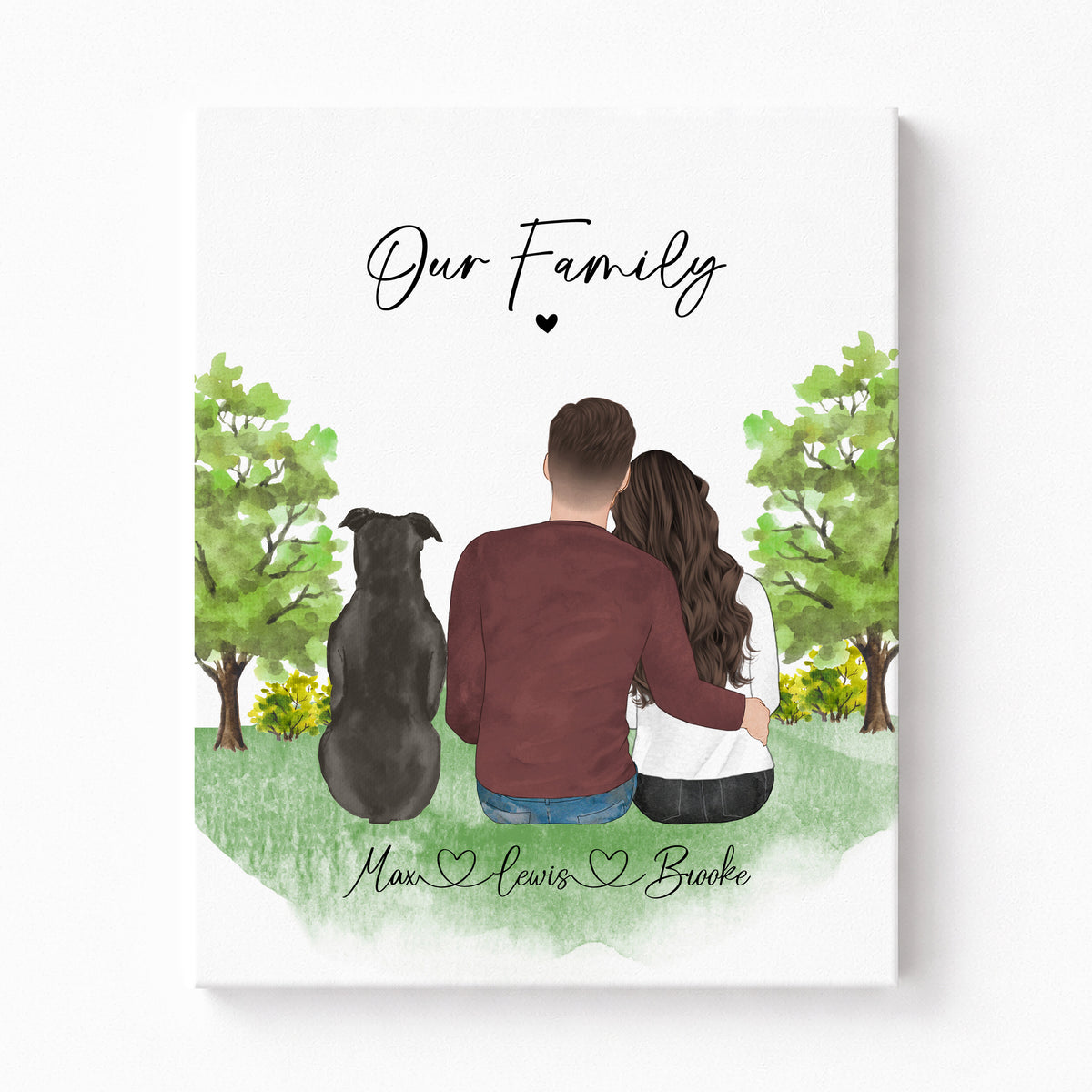 Custom Couple & Pet Spring Park Portrait | Romantic Gift