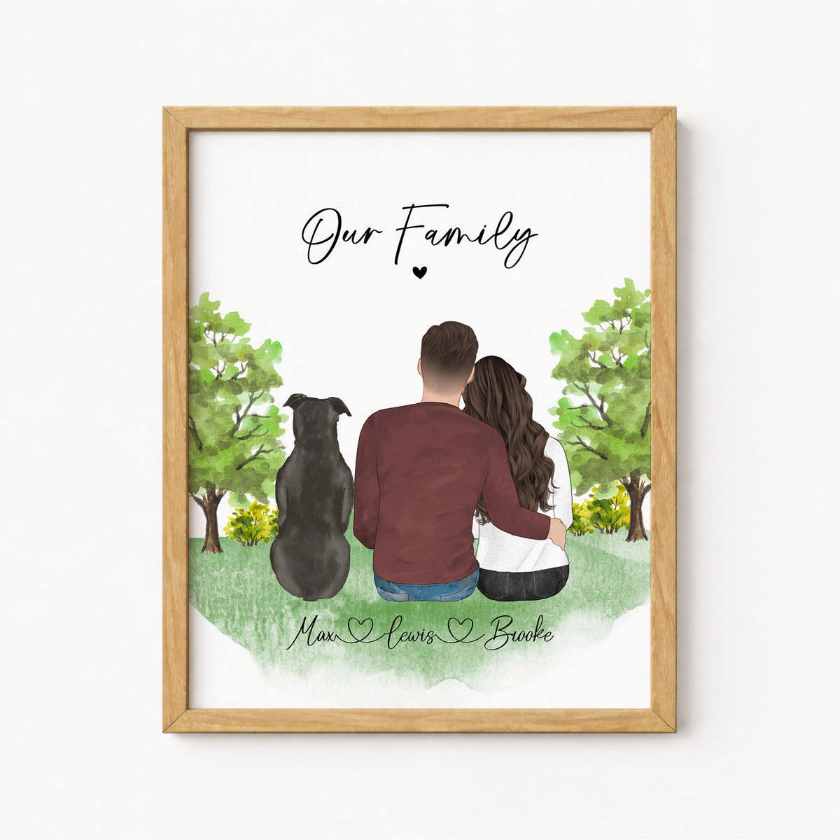 Custom Couple & Pet Spring Park Portrait | Romantic Gift
