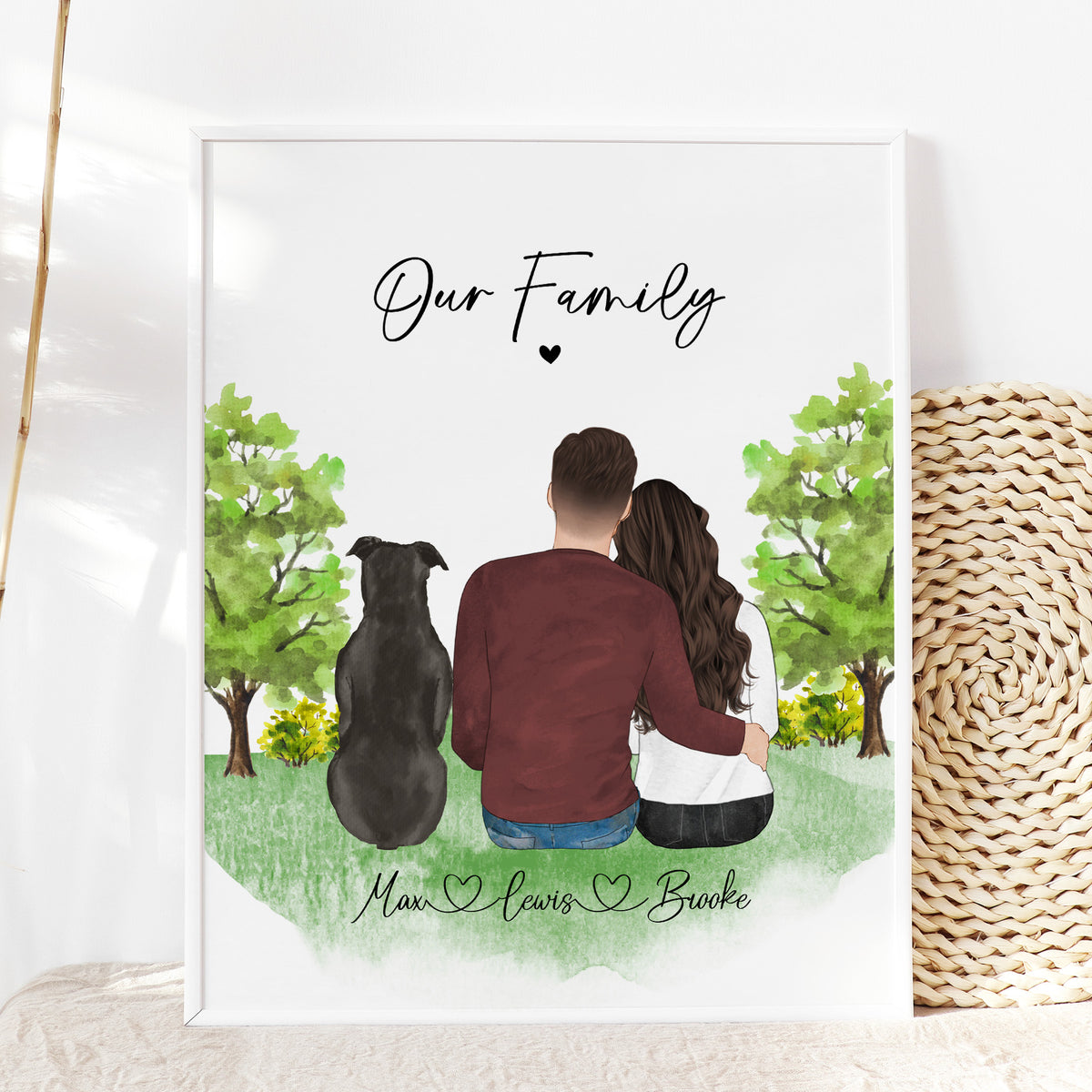 Custom Couple & Pet Spring Park Portrait | Romantic Gift