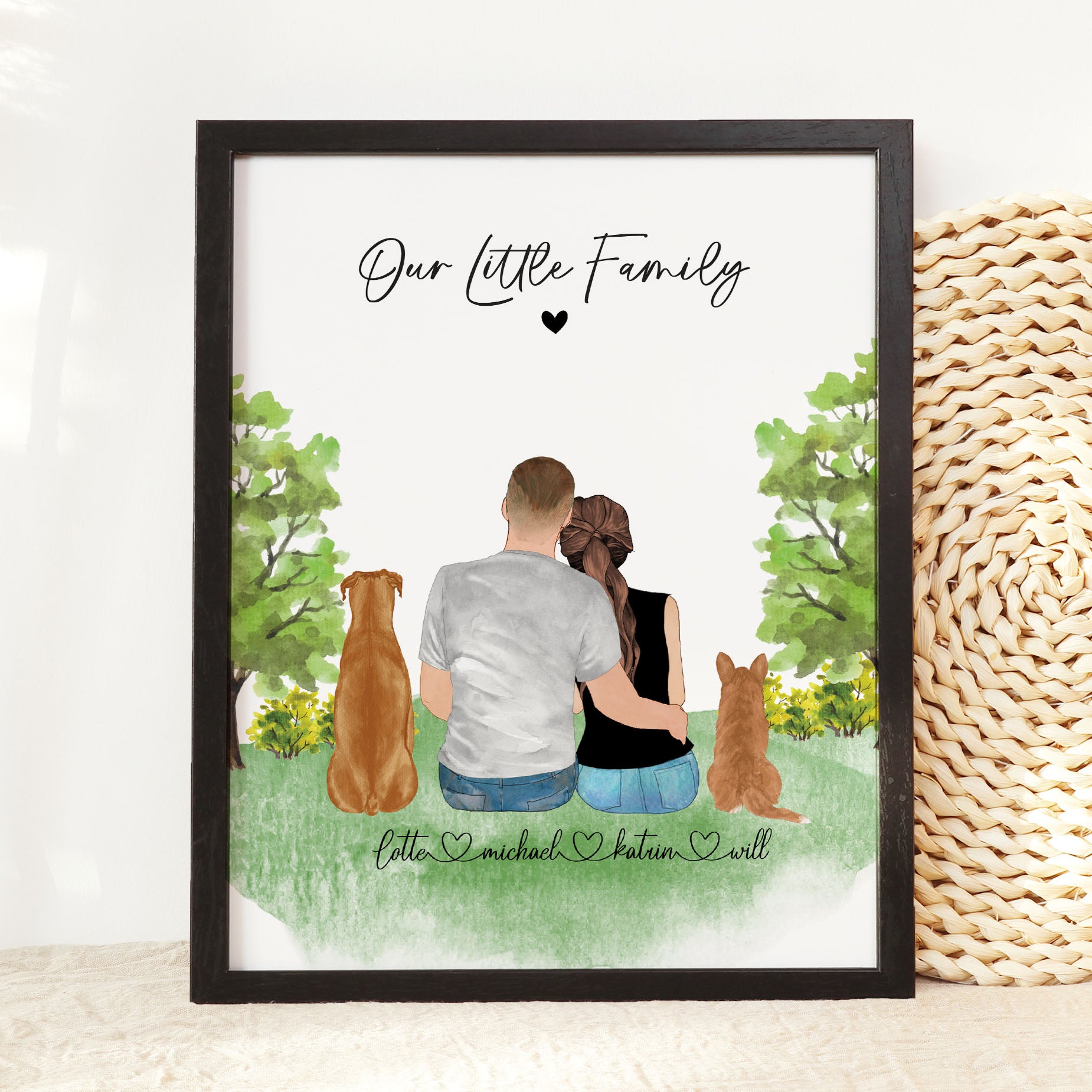 Personalized Couple portrait with pets, Mothers Day Gift, Anniversary/Engagement/Birthday gift, Custom Couple dog Gift, Fur Family, Dog Mom