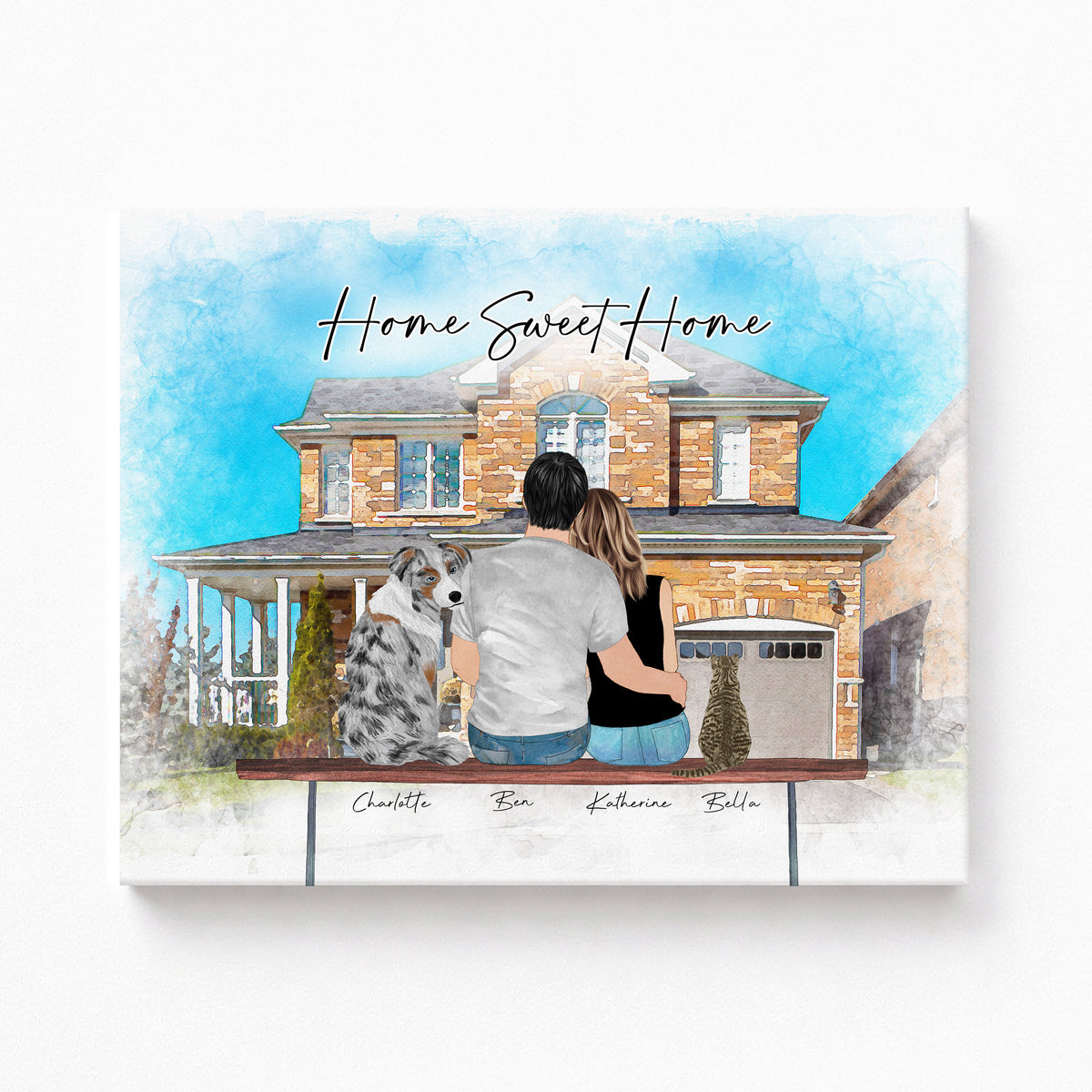 Custom Couple & Dog with House Portrait | Housewarming Gift
