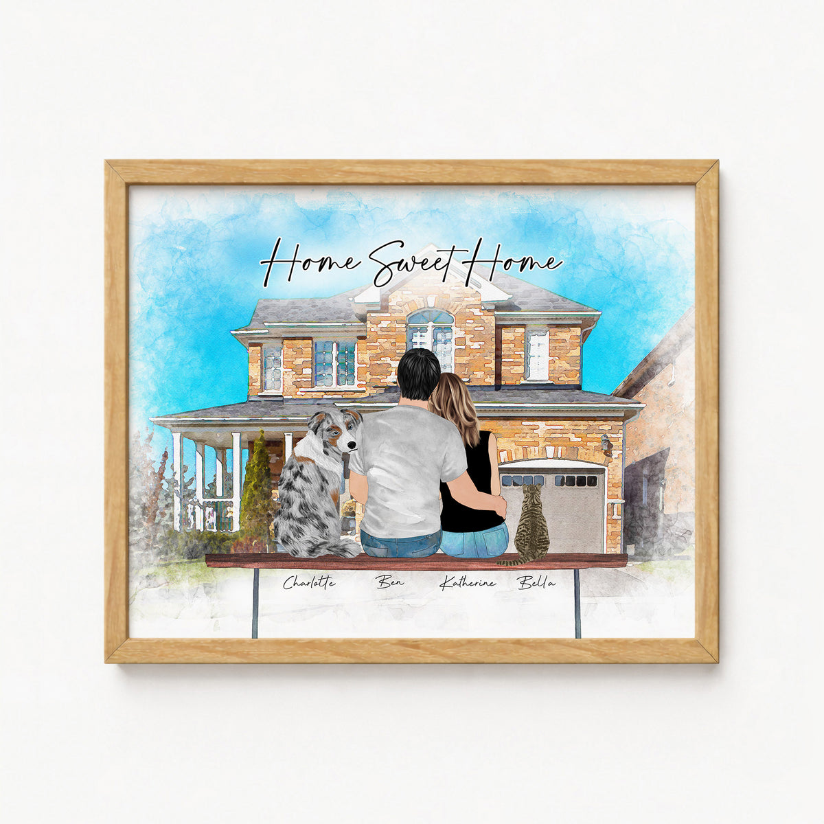 Custom Couple & Dog with House Portrait | Housewarming Gift