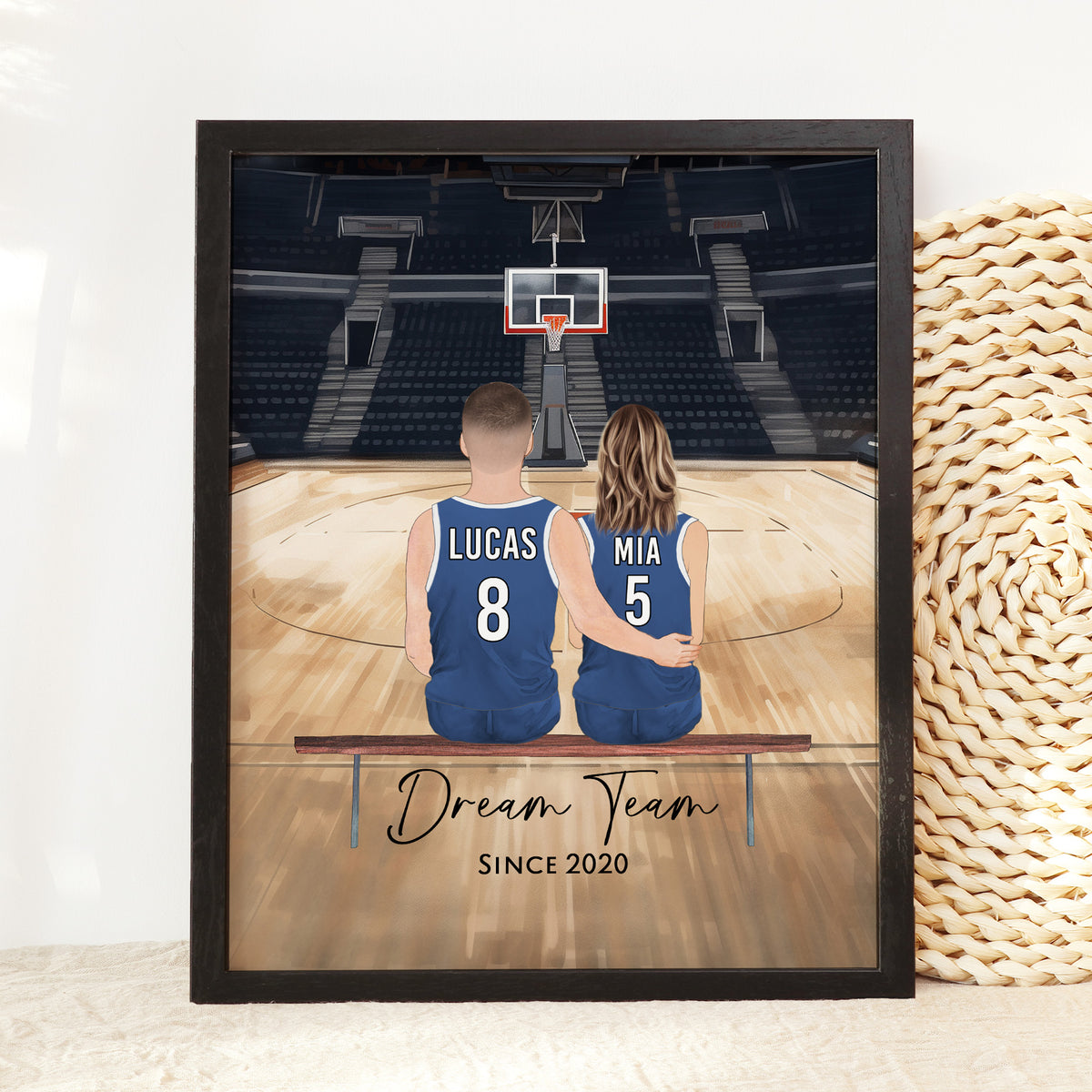 Custom Basketball Couple & Pet Portrait | Basketball Fan Couple Gift