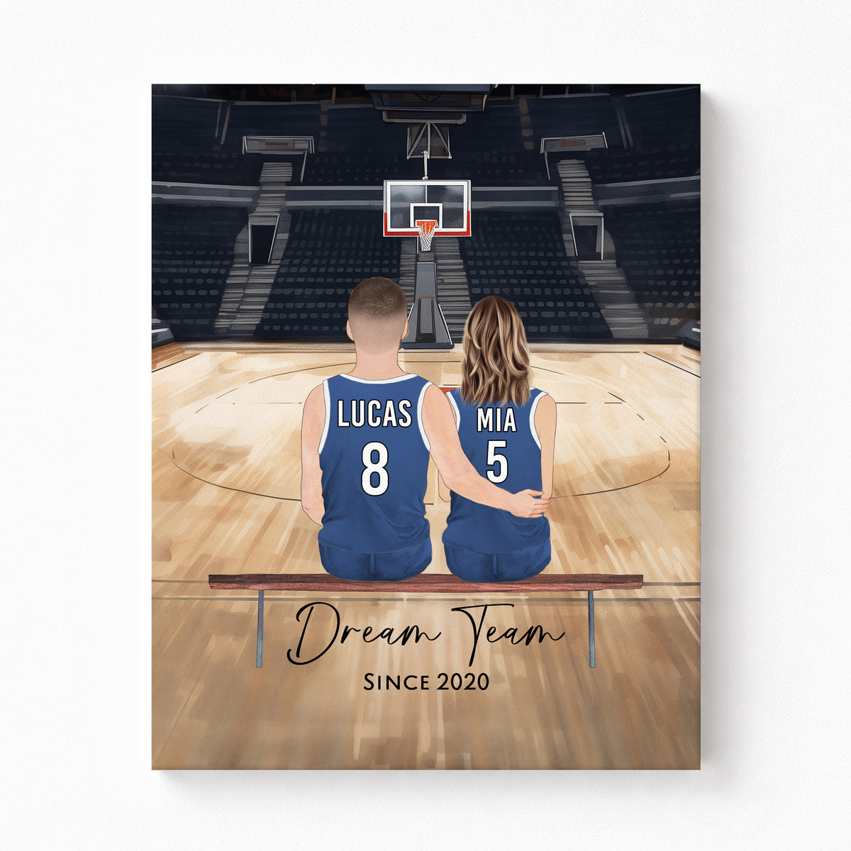 Custom Basketball Couple & Pet Portrait | Basketball Fan Couple Gift