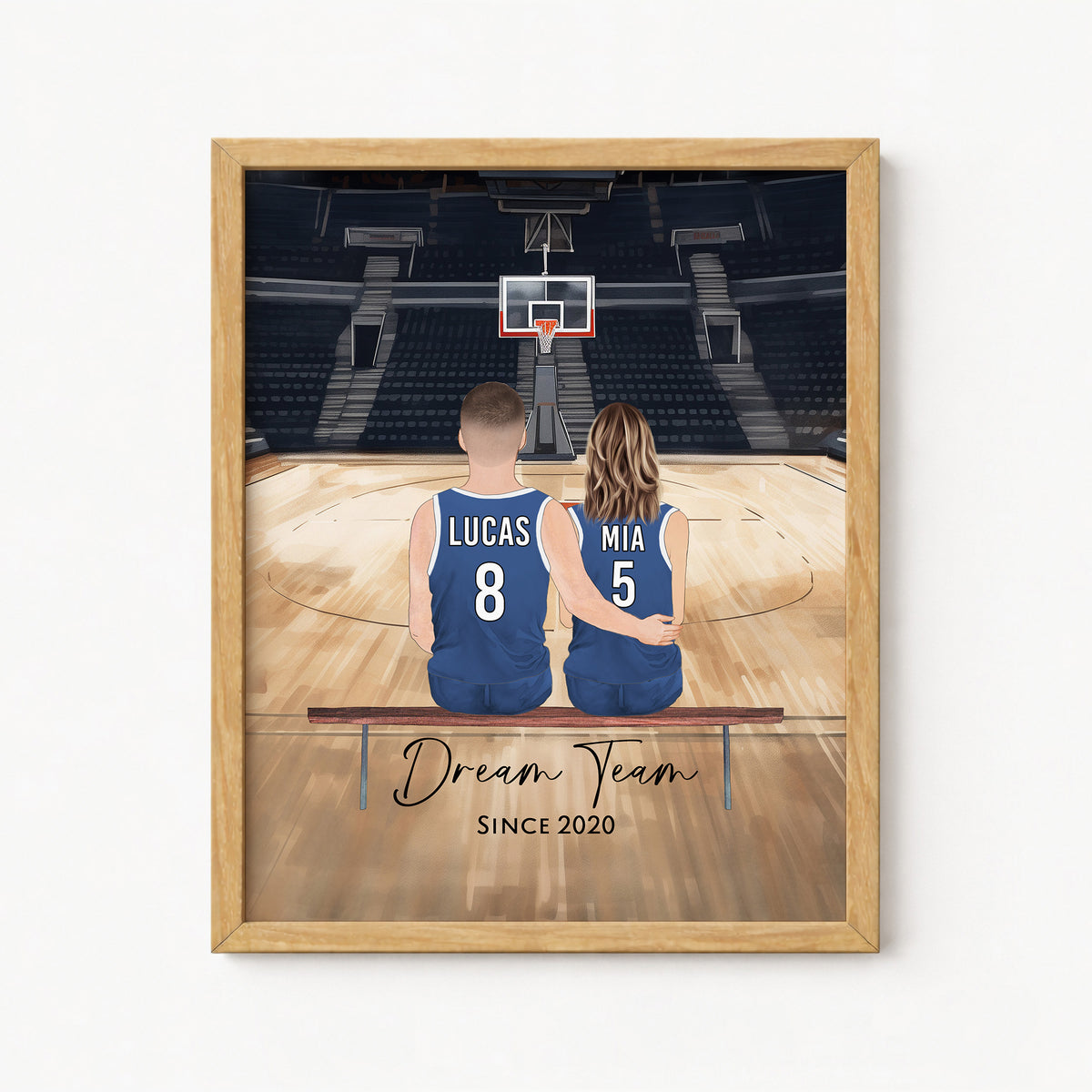 Custom Basketball Couple & Pet Portrait | Basketball Fan Couple Gift