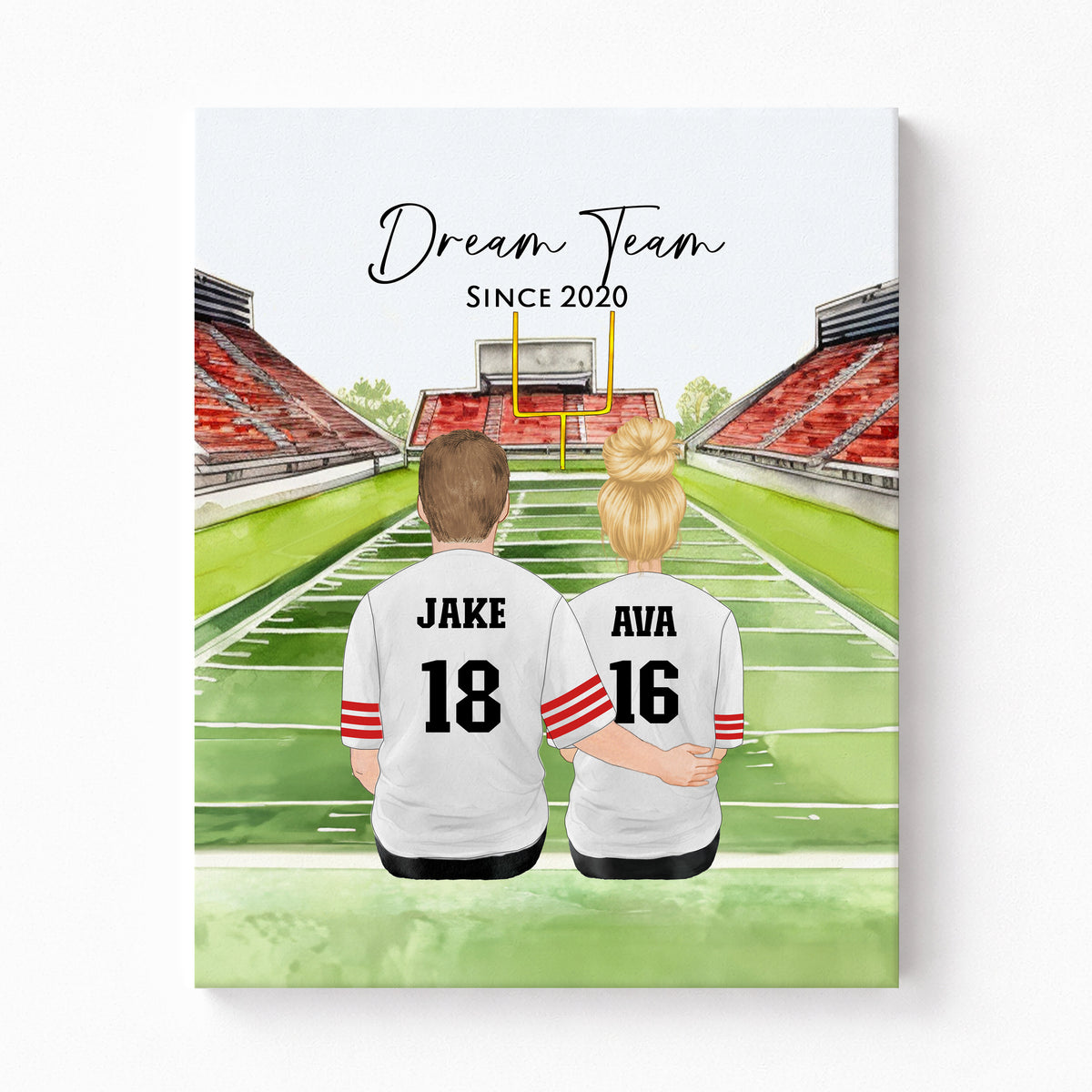 Custom Football Couple & Pet Portrait | NFL Fan Couple Gift