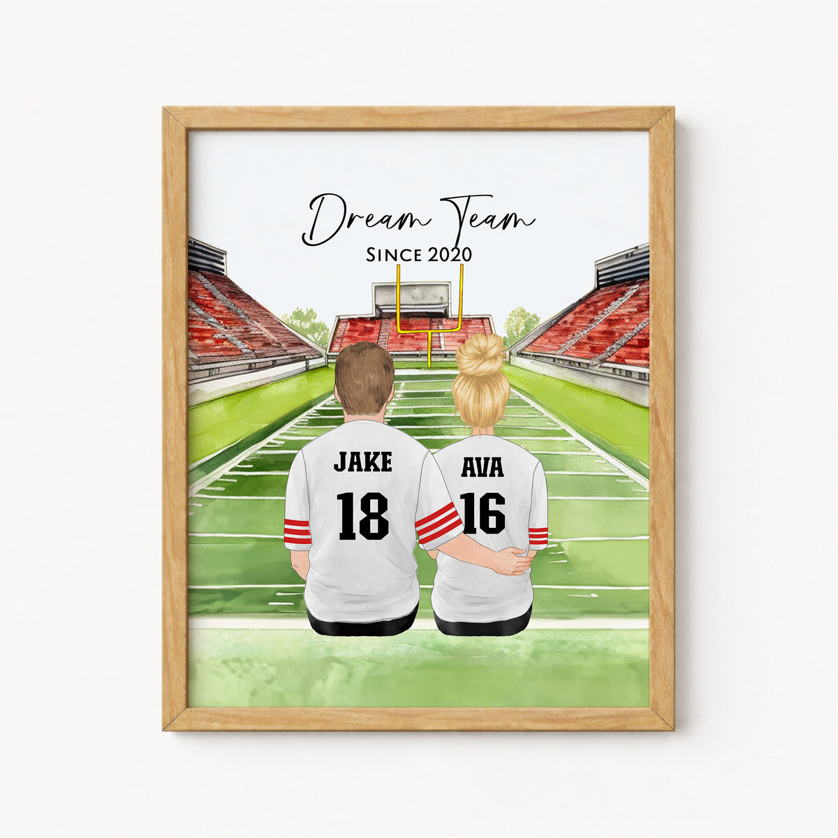 Custom Football Couple & Pet Portrait | NFL Fan Couple Gift
