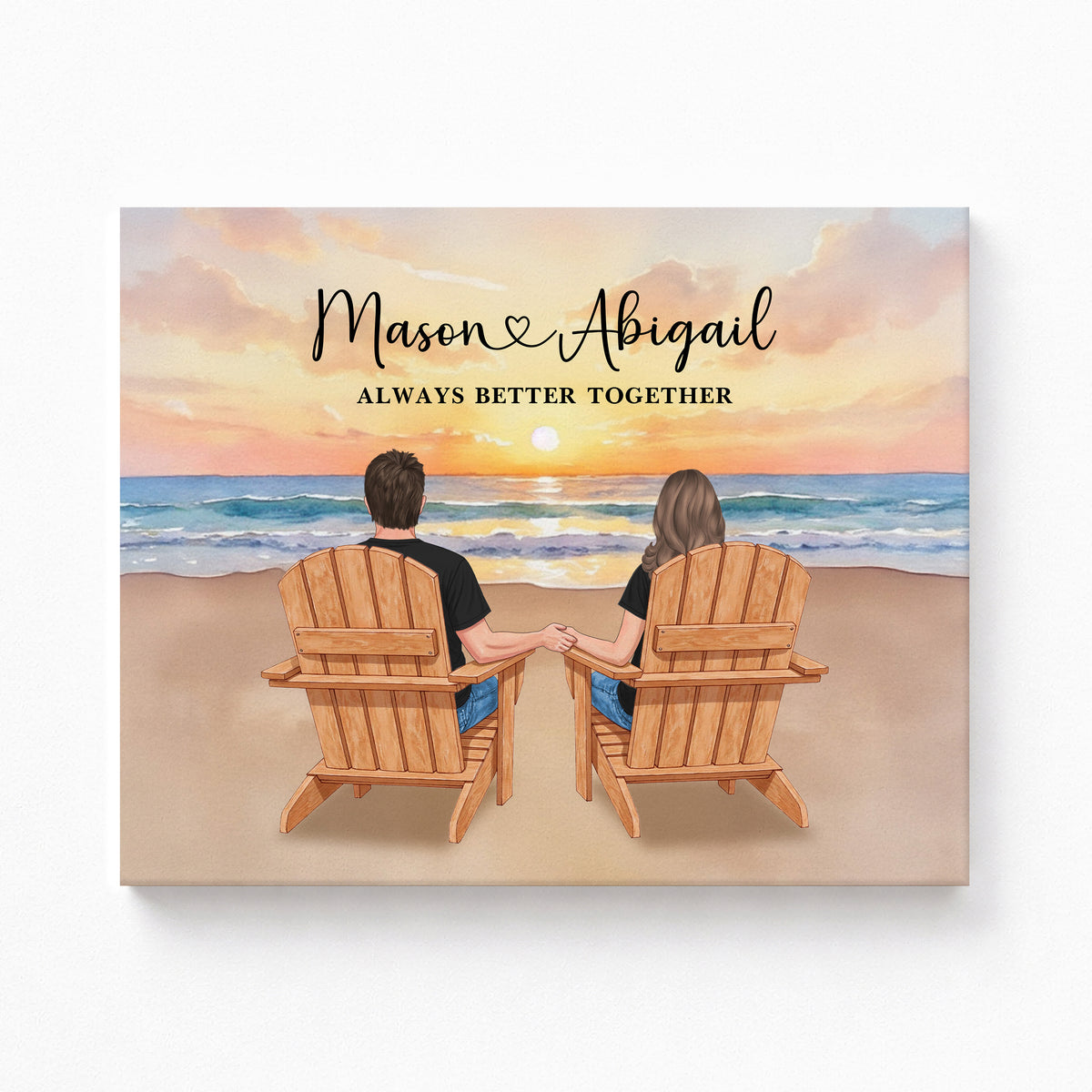Custom Couple Sitting by Lake Portrait | Anniversary Gift