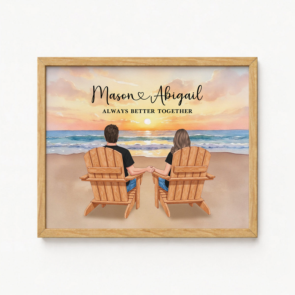 Custom Couple Sitting by Lake Portrait | Anniversary Gift