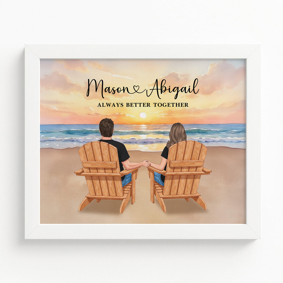 Custom Couple Sitting by Lake Portrait | Anniversary Gift