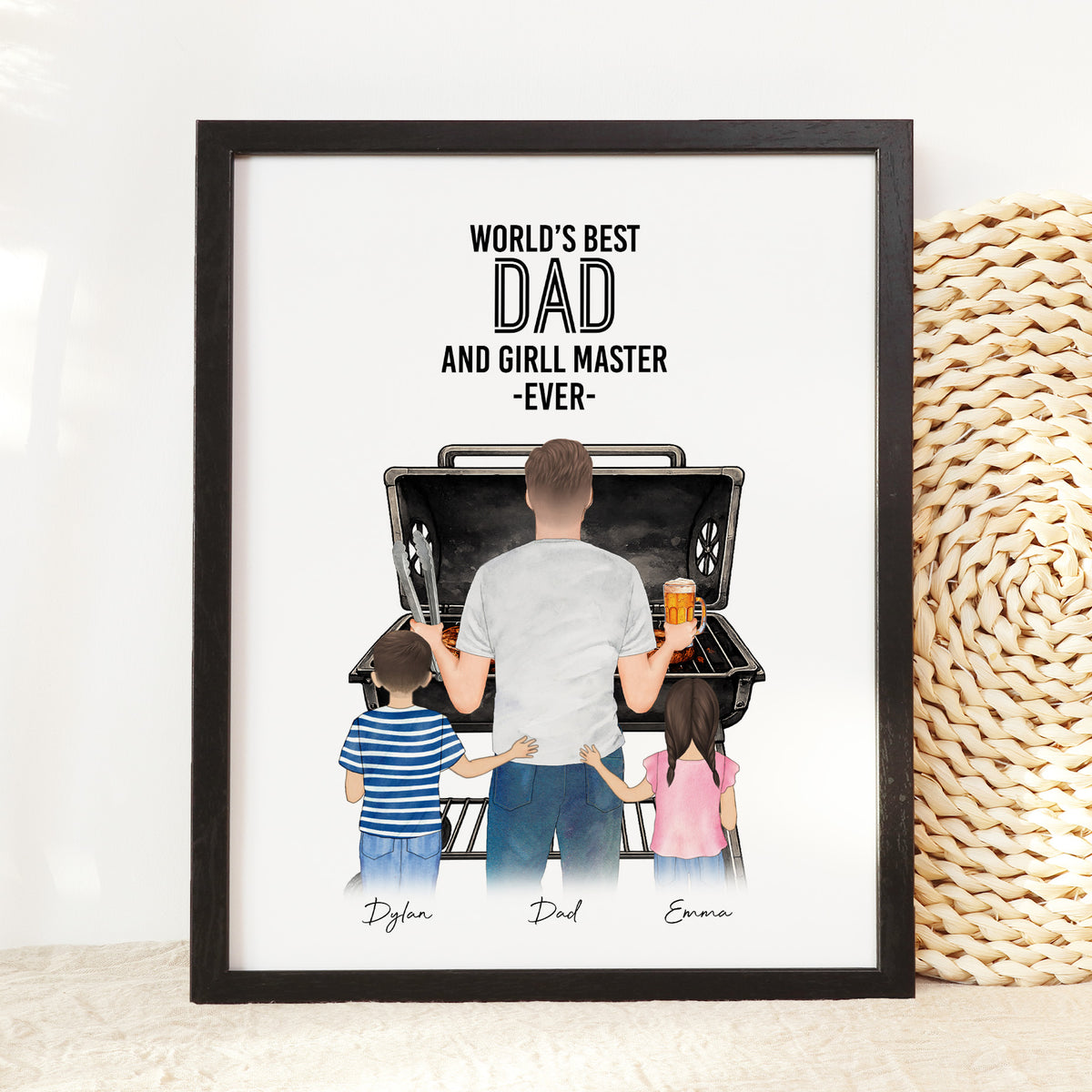 Custom Grill Dad Family Portrait | Father's Day BBQ Gift