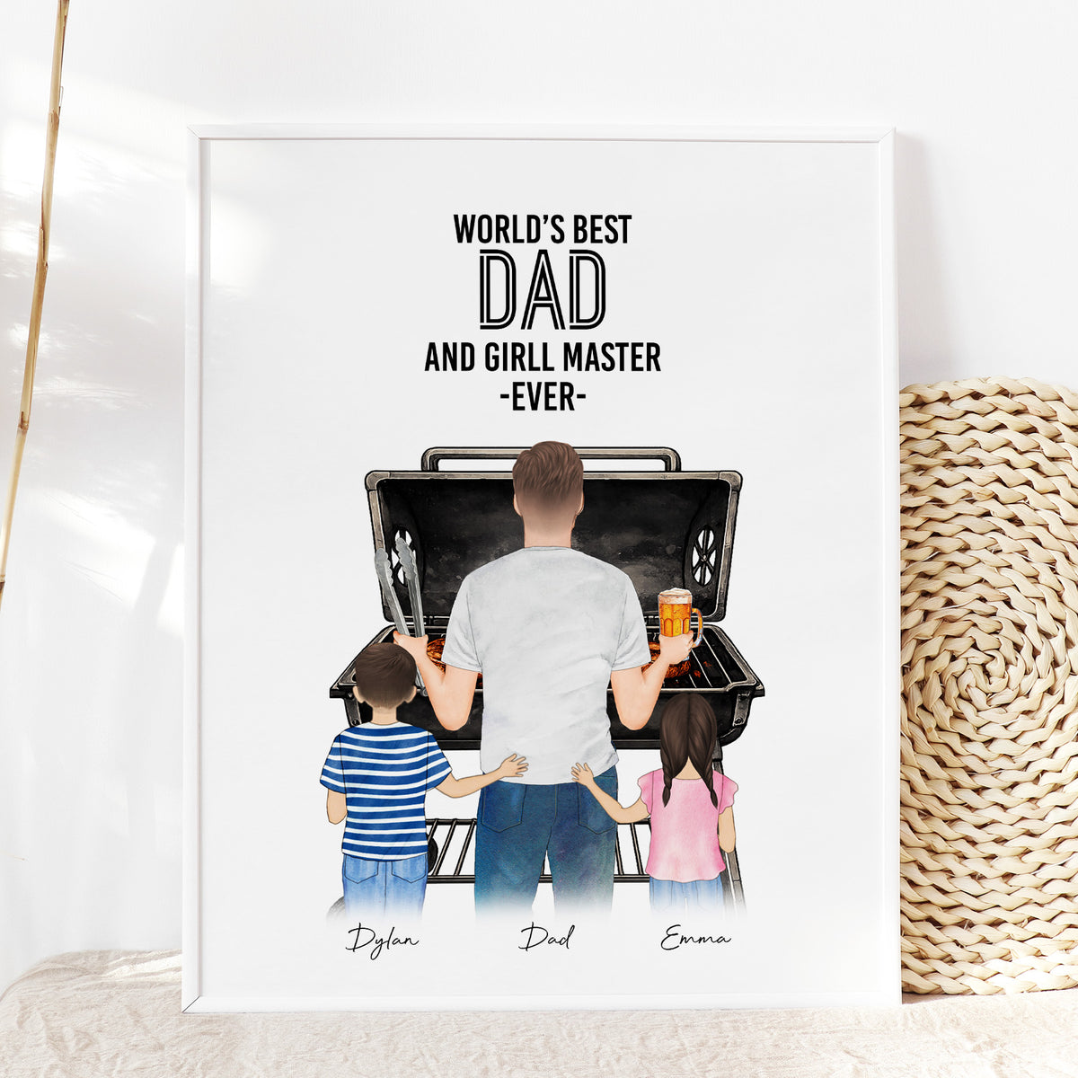Custom Grill Dad Family Portrait | Father's Day BBQ Gift
