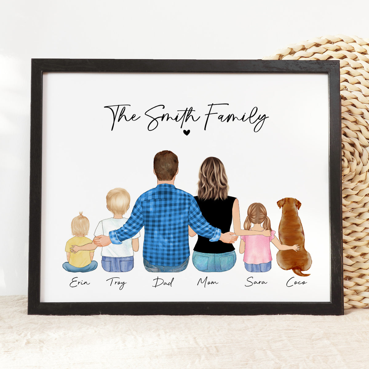 Custom Family Portrait with Kids & Pets | Personalized Family Gift