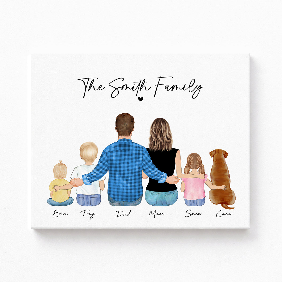 Custom Family Portrait with Kids & Pets | Personalized Family Gift