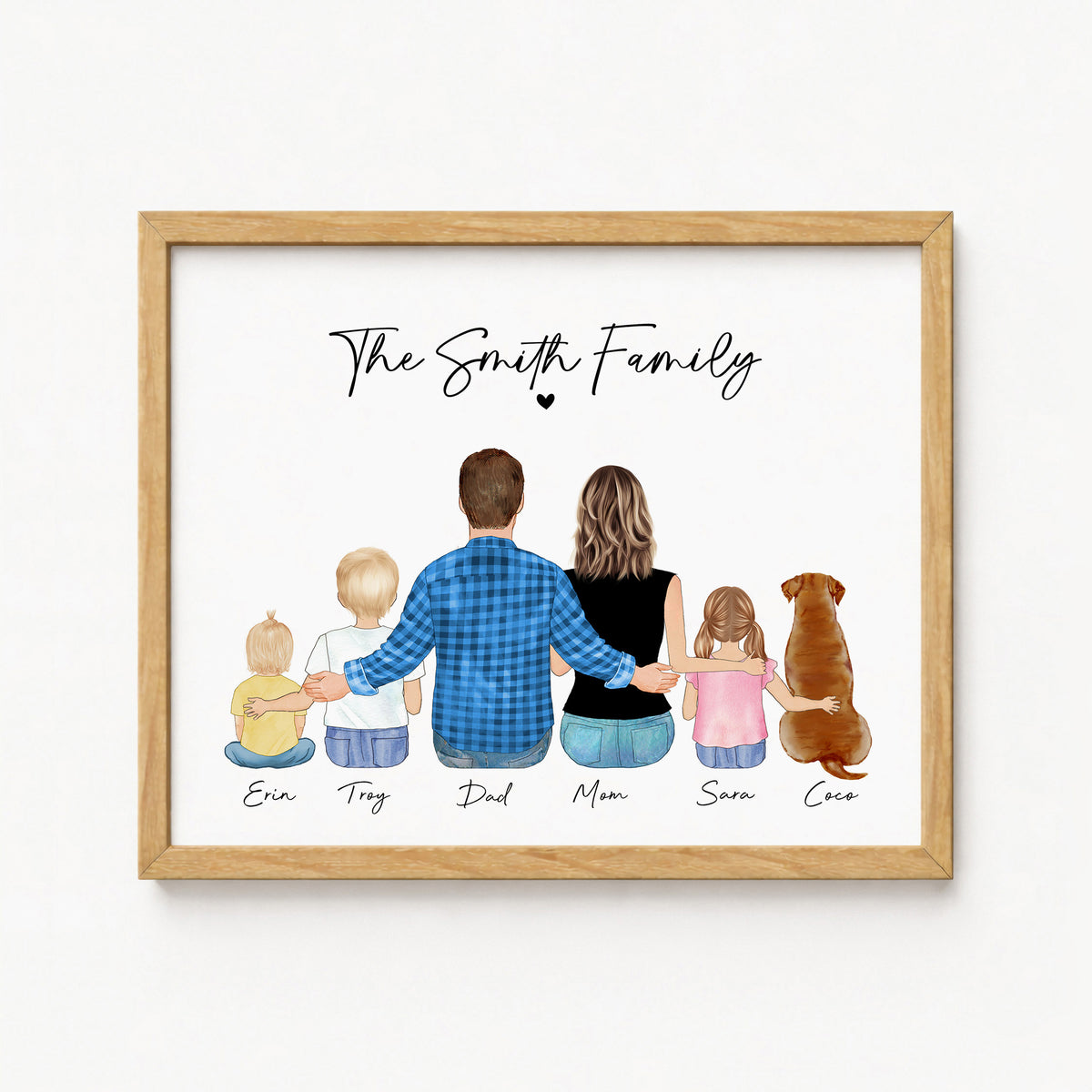 Custom Family Portrait with Kids & Pets | Personalized Family Gift