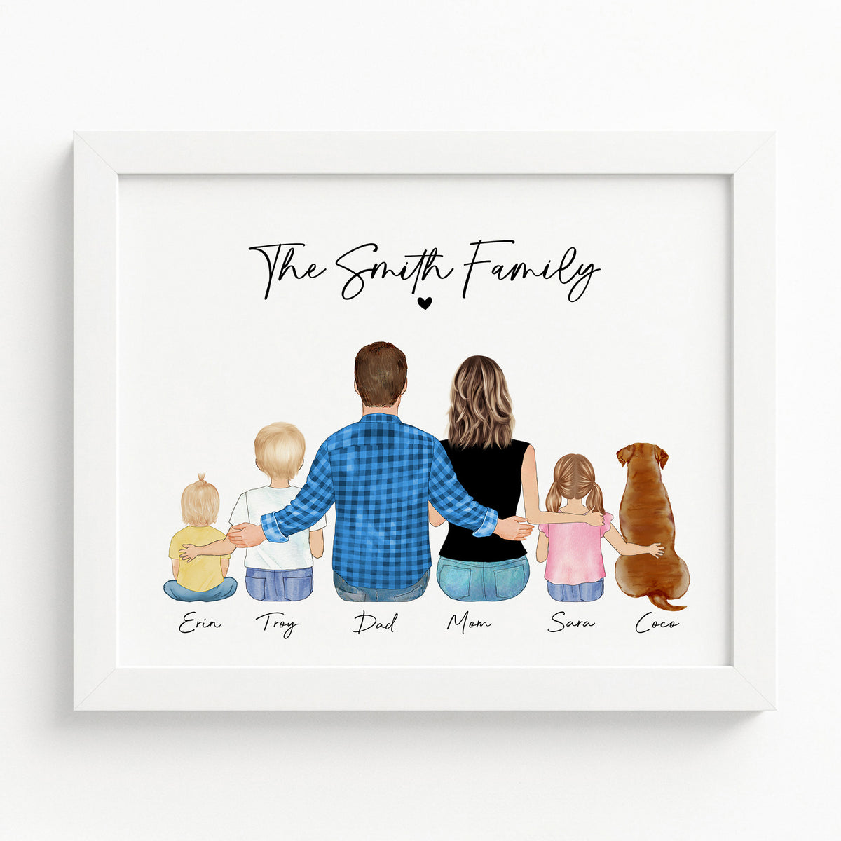 Custom Family Portrait with Kids & Pets | Personalized Family Gift