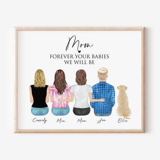 Custom Mom, Daughter and Son Portrait Wall Art