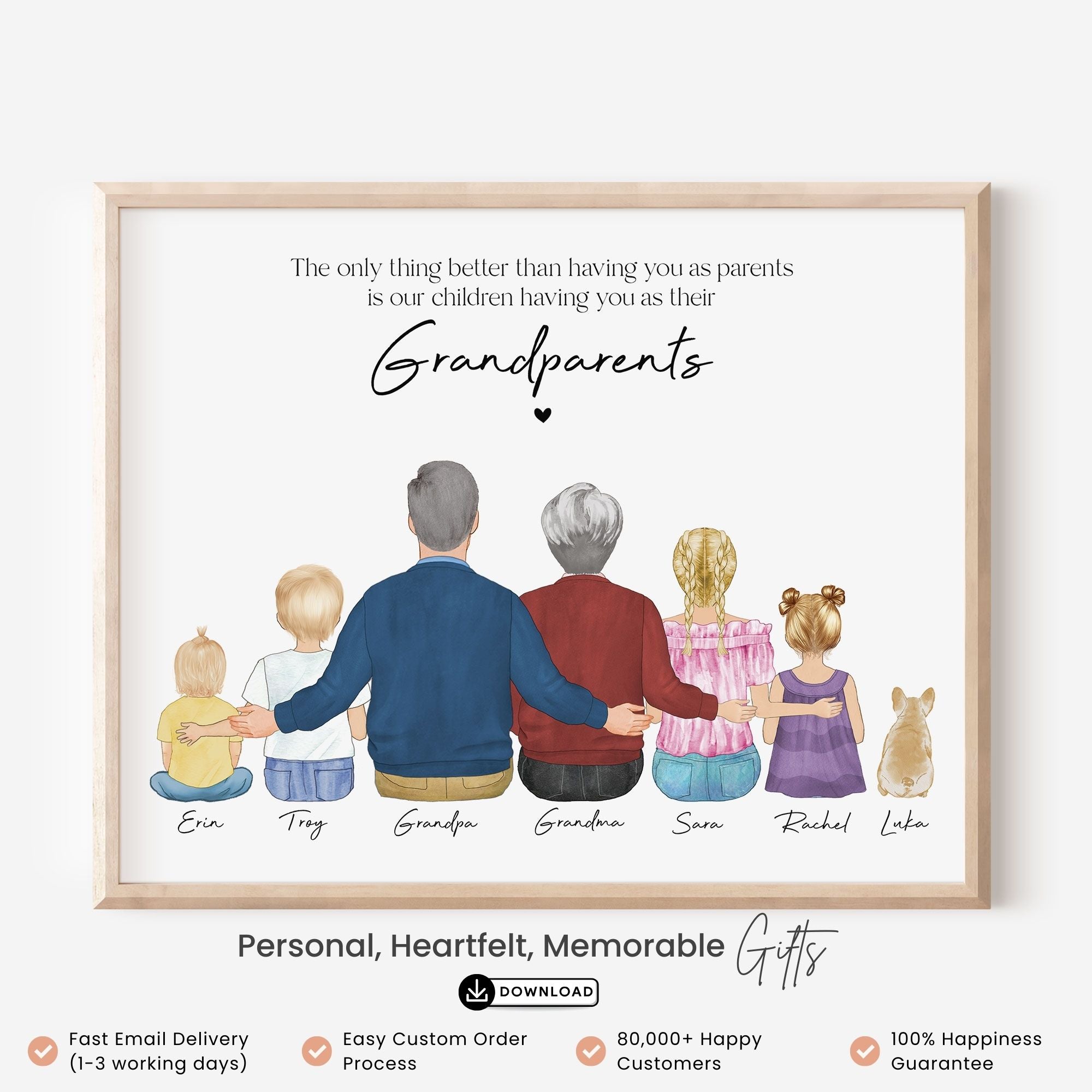 Custom Grandparents and Grandkids Portrait Wall Art