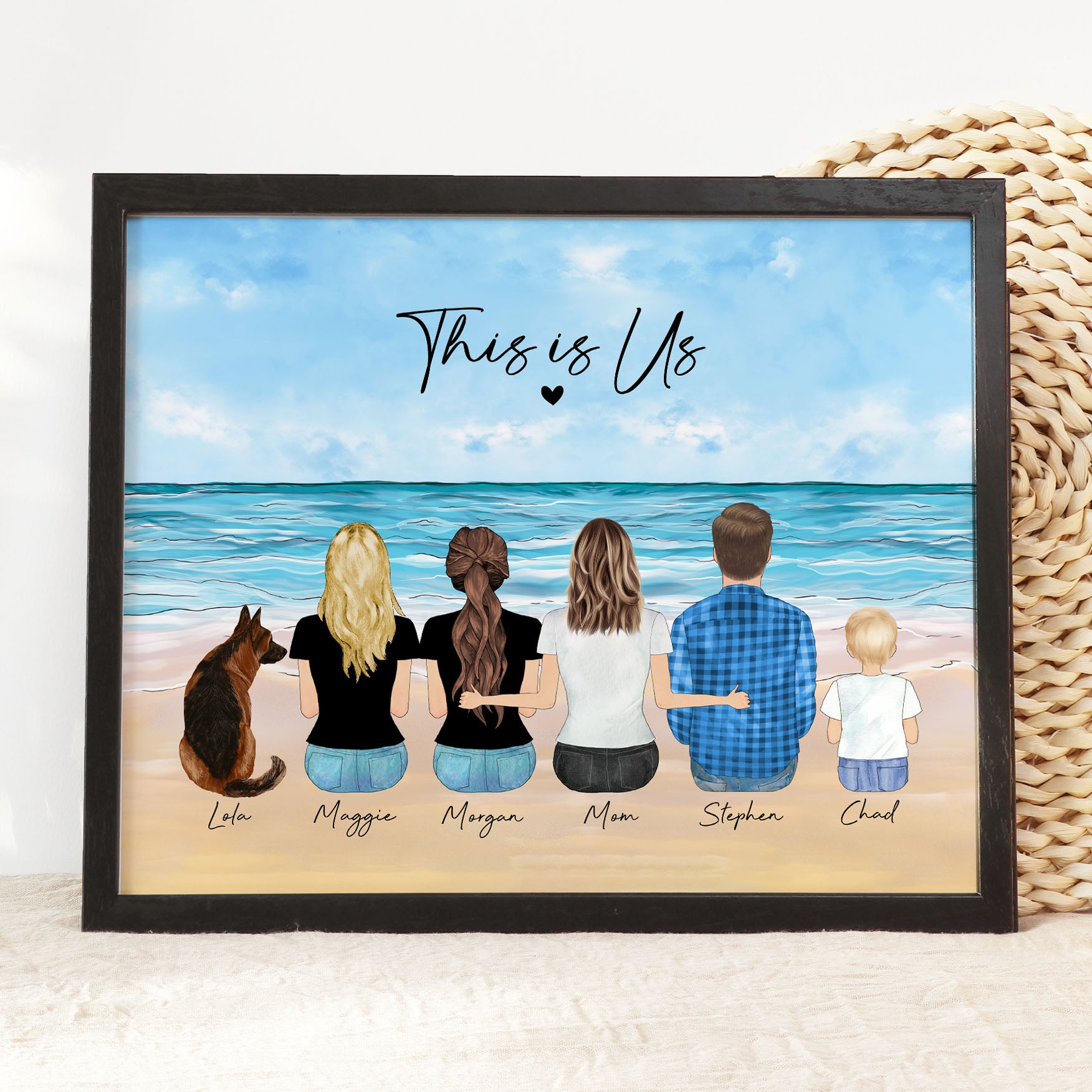 Custom Family Art Illustration Portrait on Beach