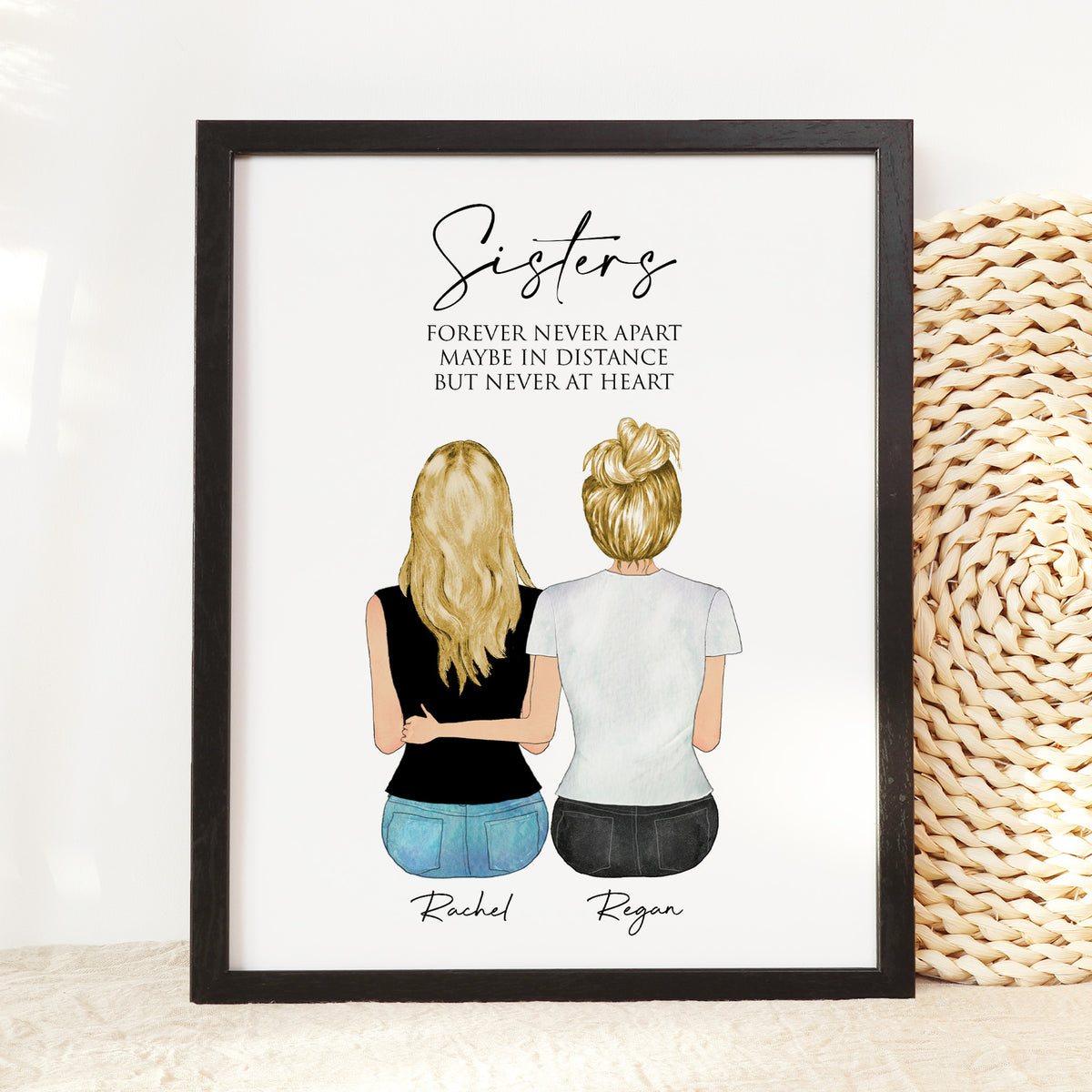 Custom Sister Portrait Wall Art | Birthday Gift for Sister
