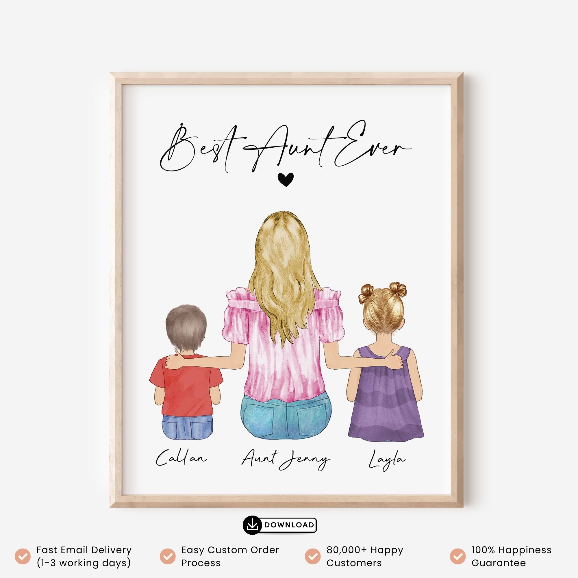 Custom Aunt with Niece and Nephew Wall Art